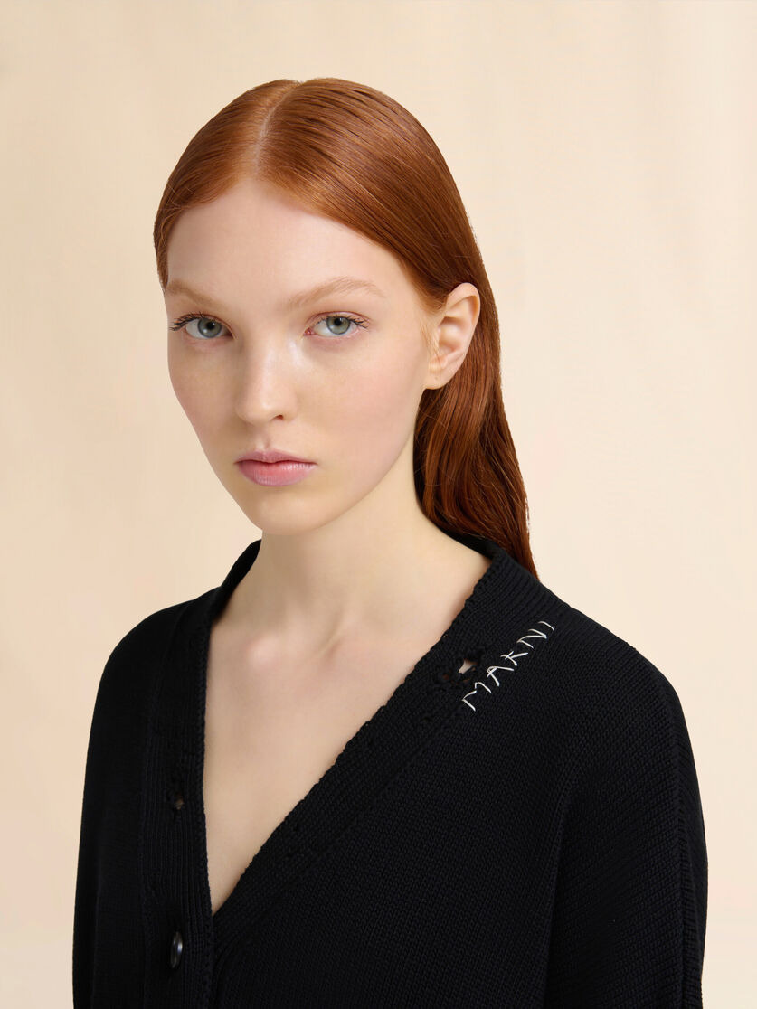 BLACK DISHEVELLED COTTON CARDIGAN - 4