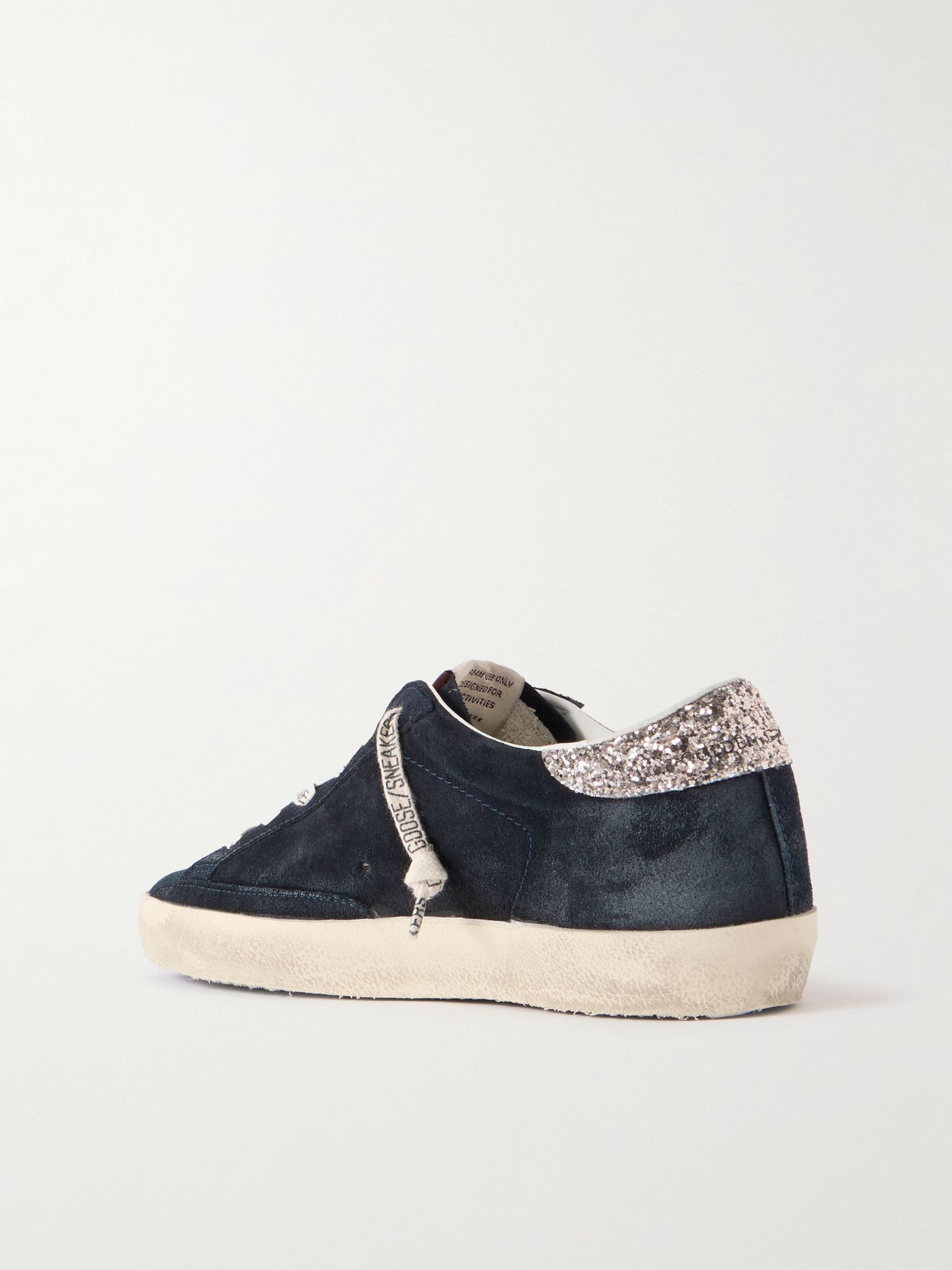 Super-Star distressed glittered leather-trimmed suede sneakers Navy - 3