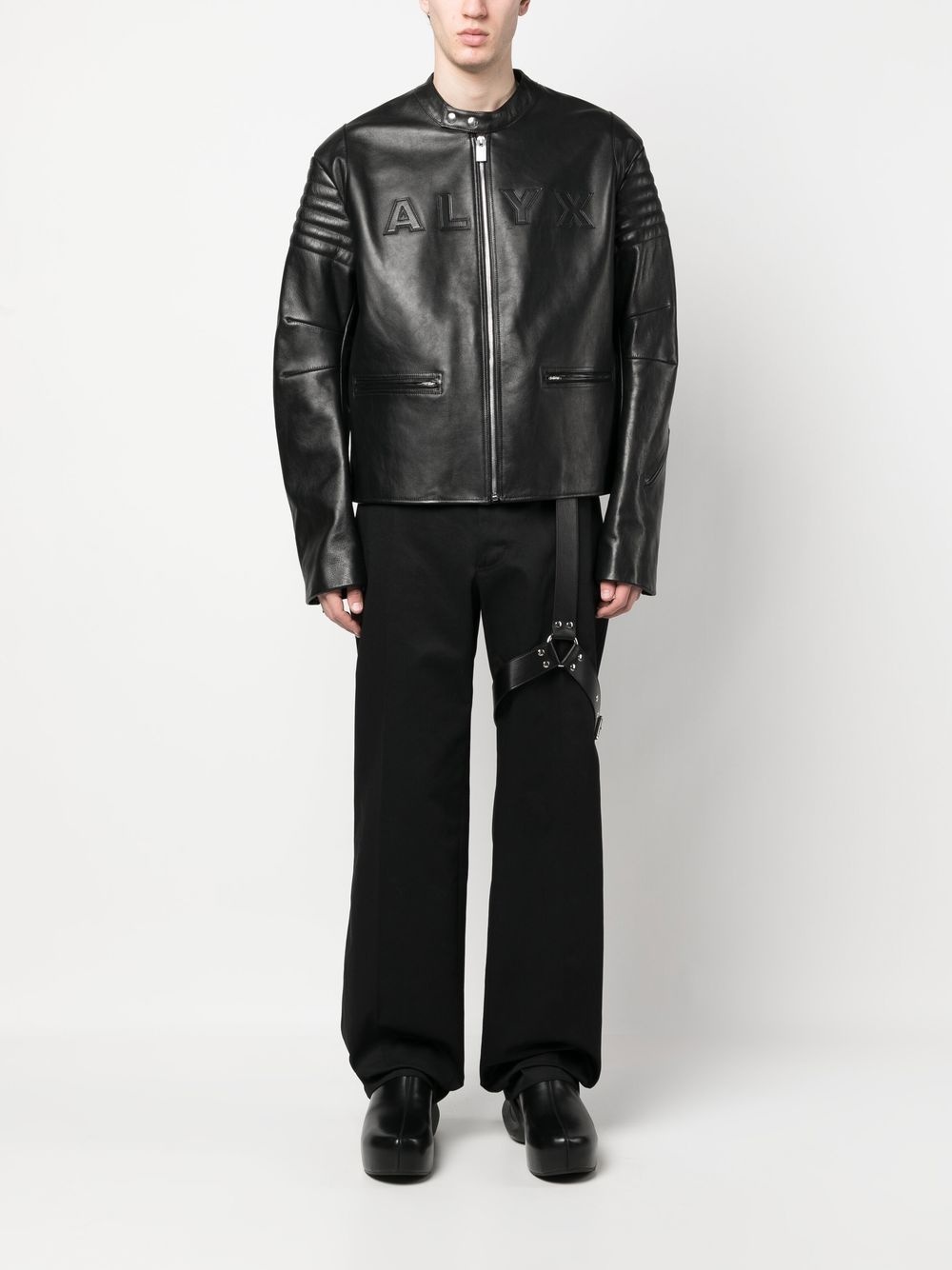 logo-embossed leather jacket - 2