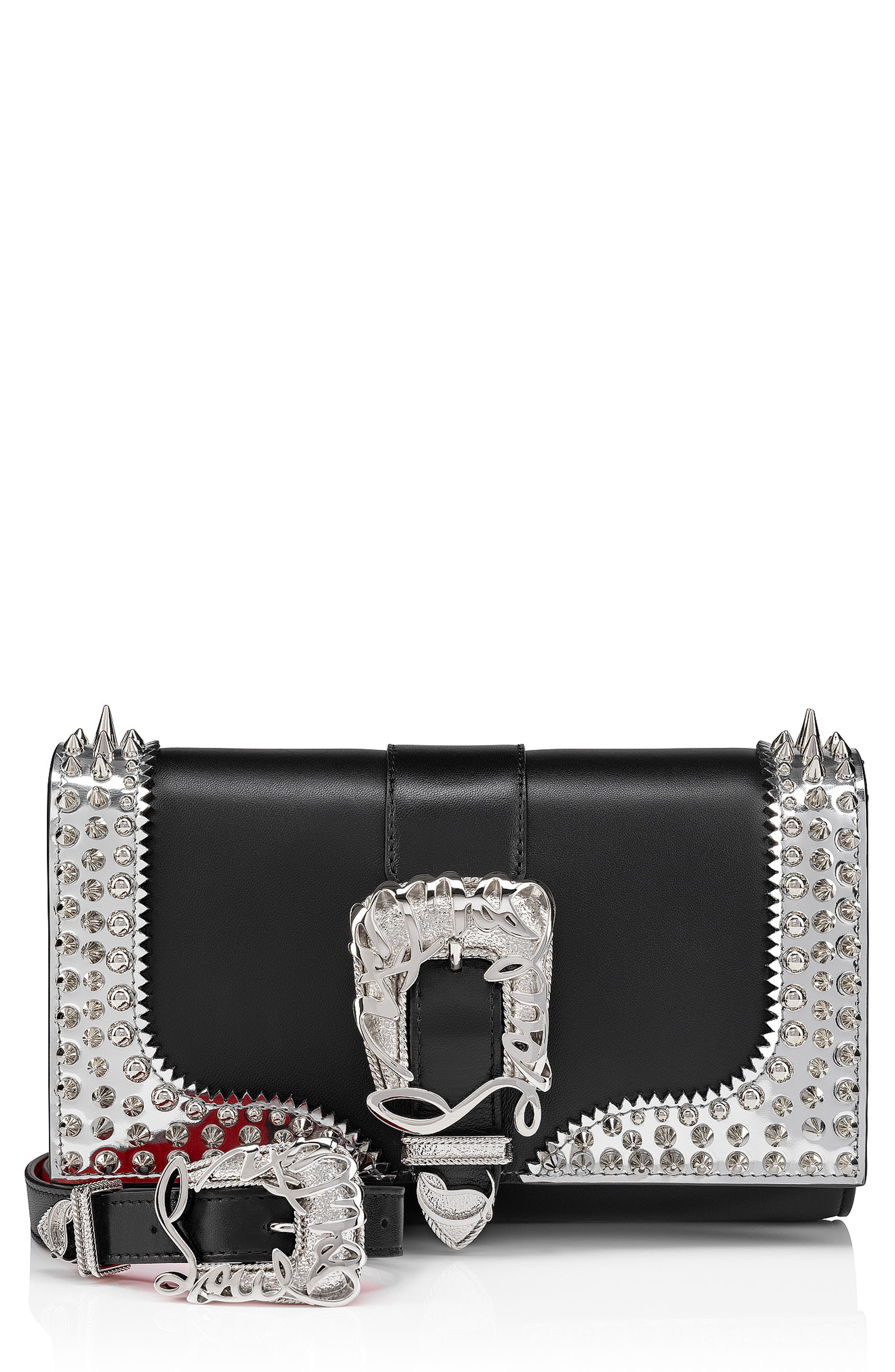 Christian Louboutin Paloma Giddy Spike Leather Crossbody Bag in Bk65 Black/Silver at Nordstrom - 1
