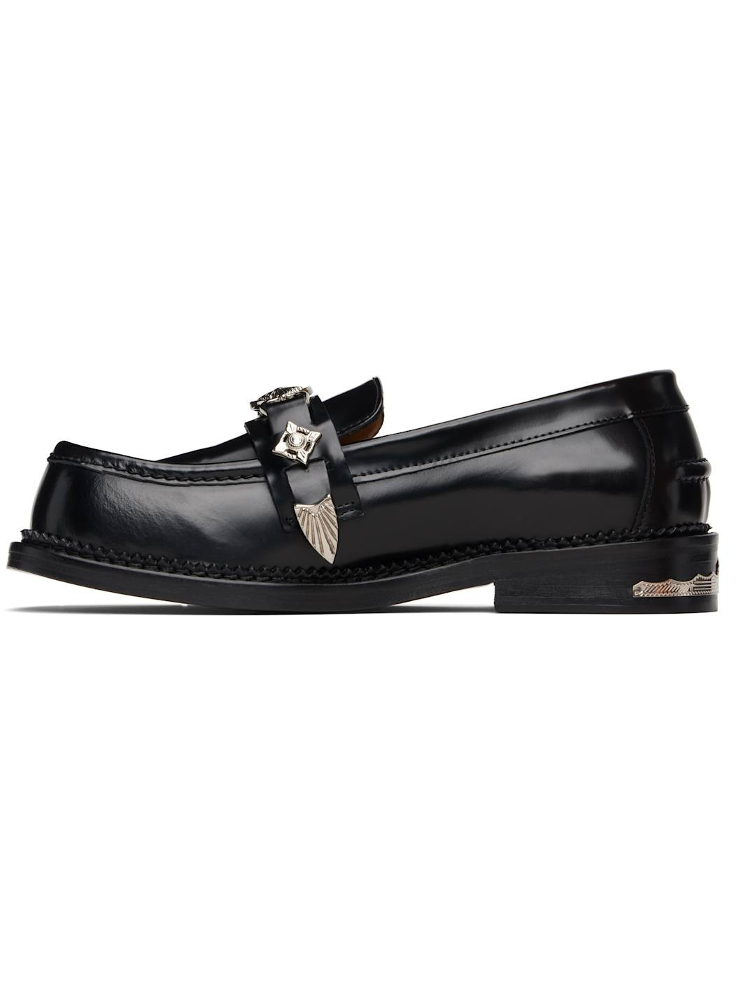 Black Polished Leather Loafers - 3