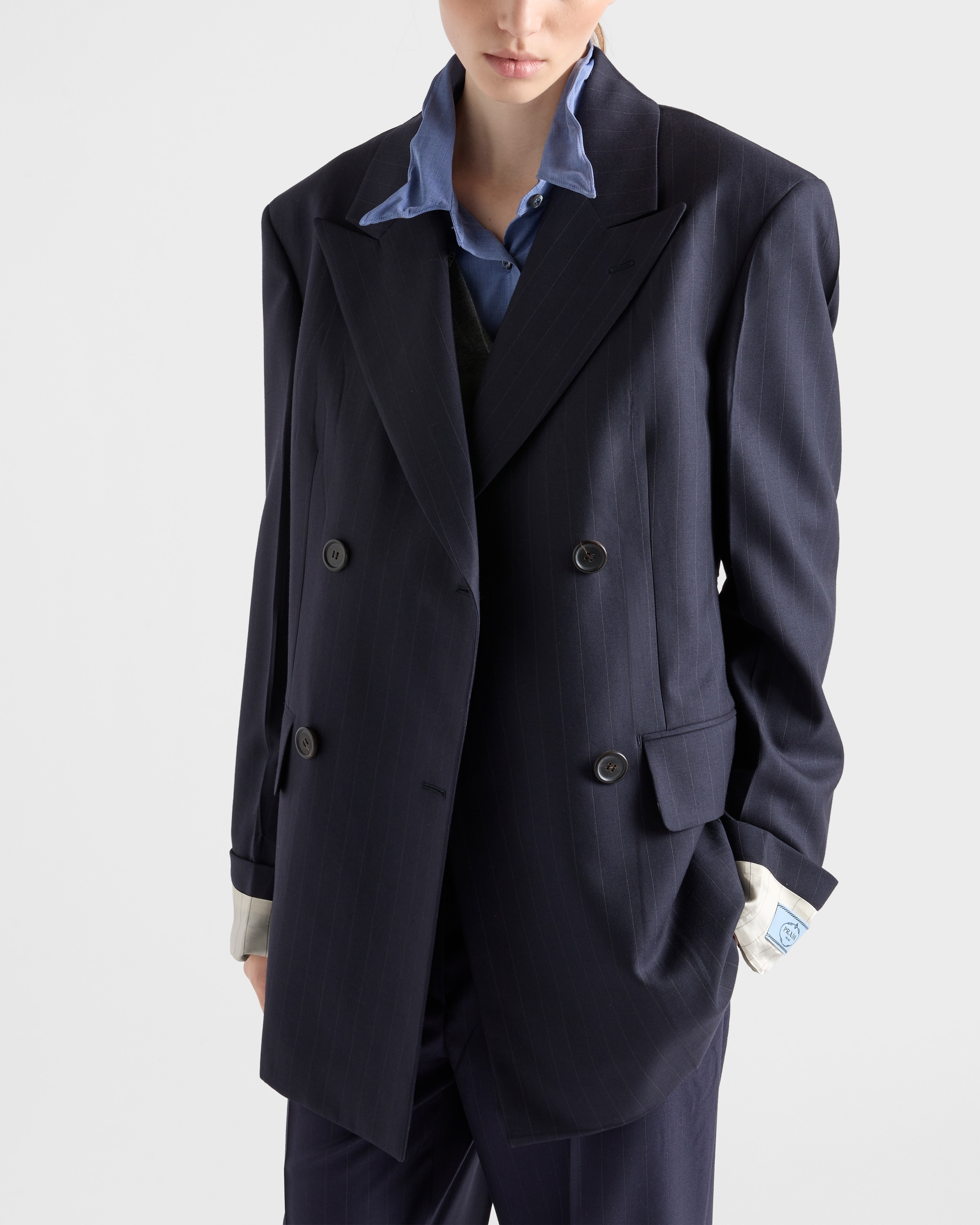 Double-breasted pinstriped wool jacket - 4