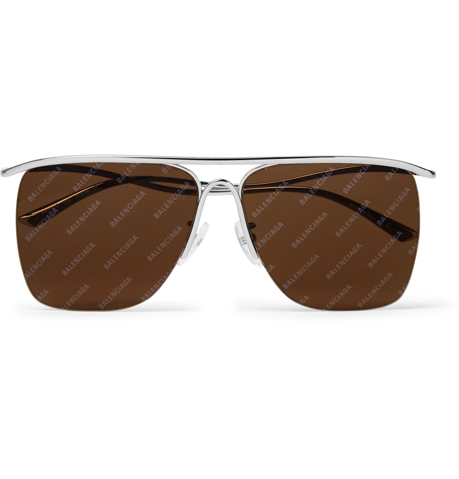 Aviator-Style Logo-Print Ruthenium Sunglasses - 1