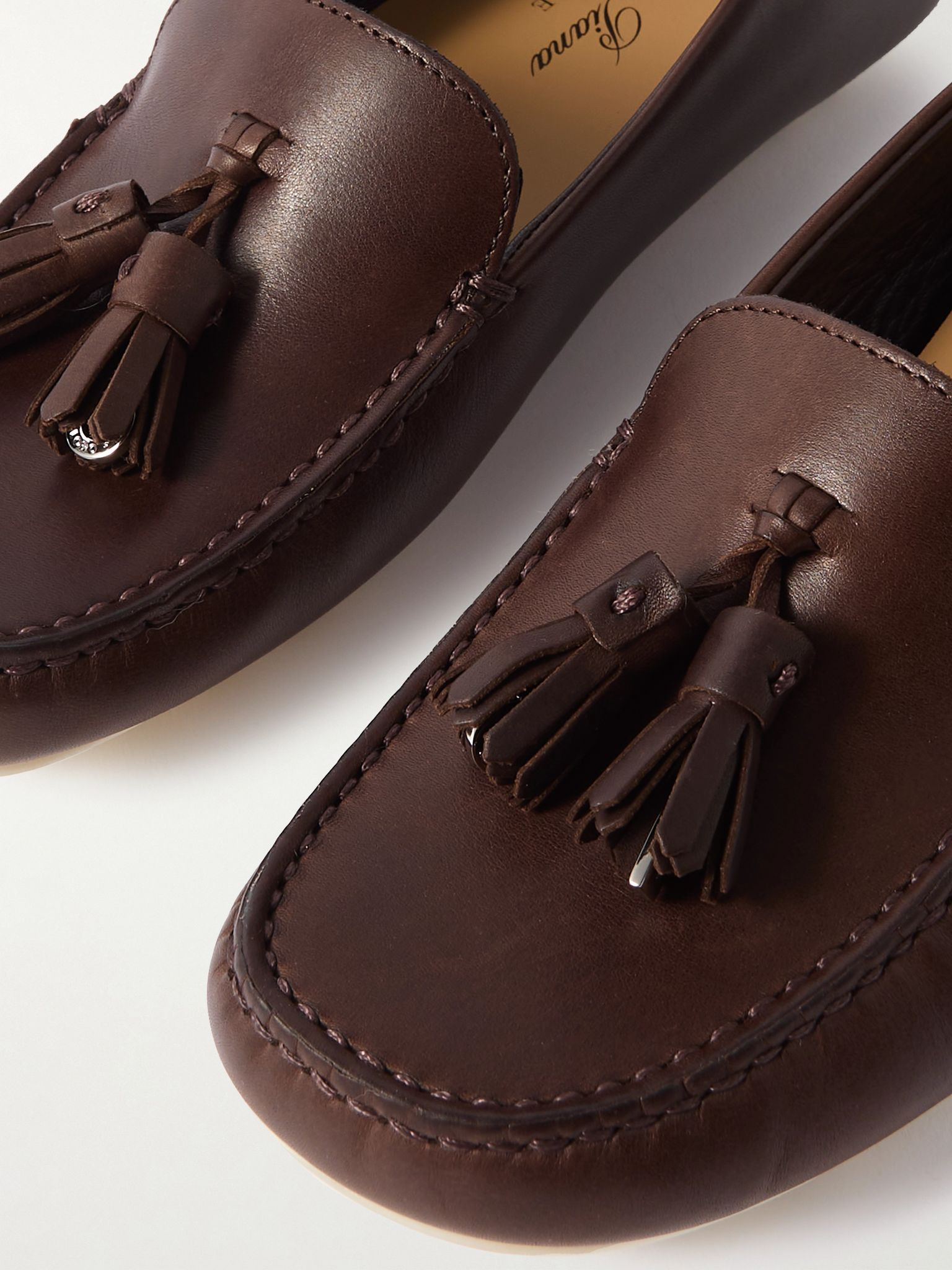 Tasseled leather collapsible-heel loafers Dark brown - 4