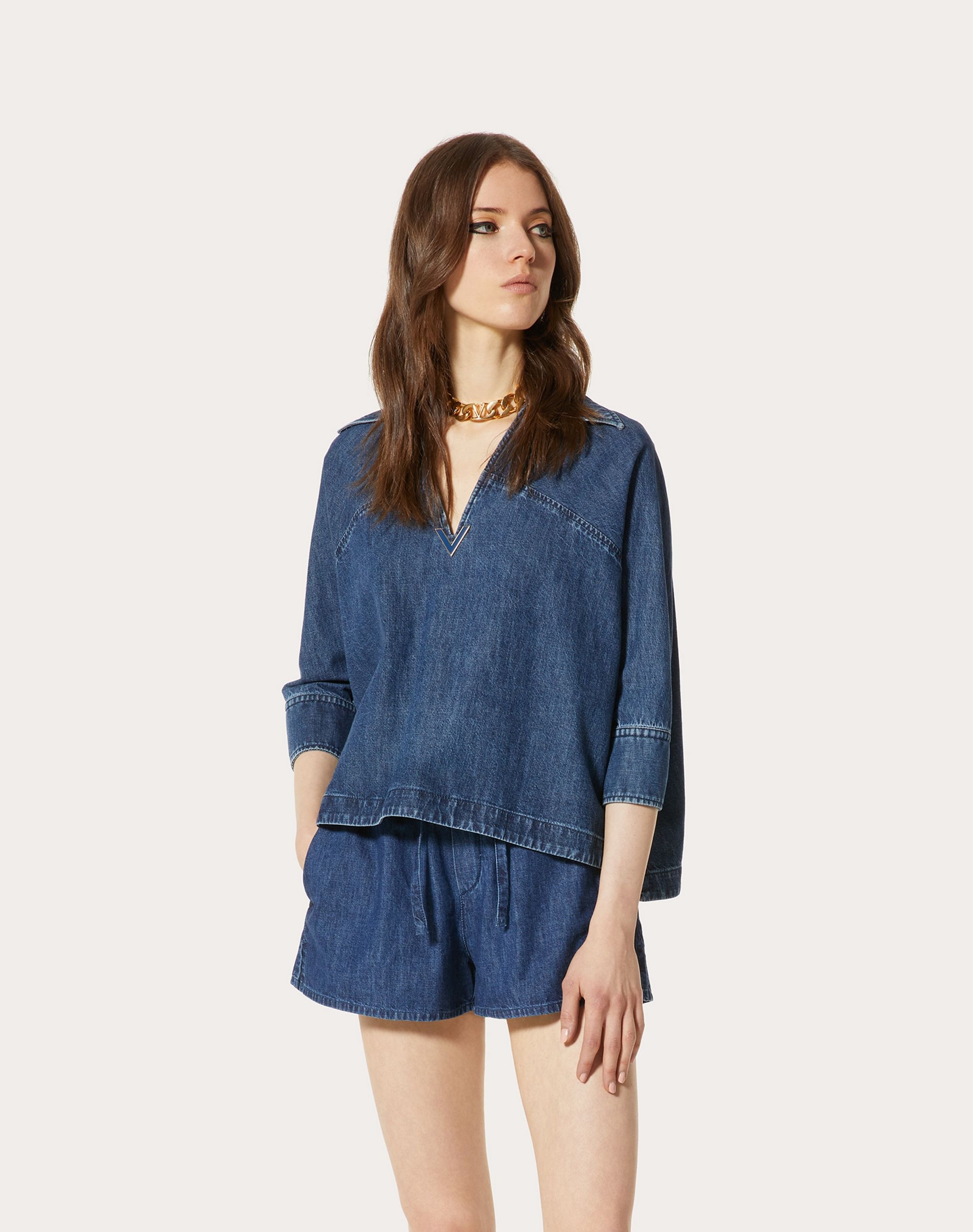 CHAMBRAY DENIM KAFTAN TOP - 3