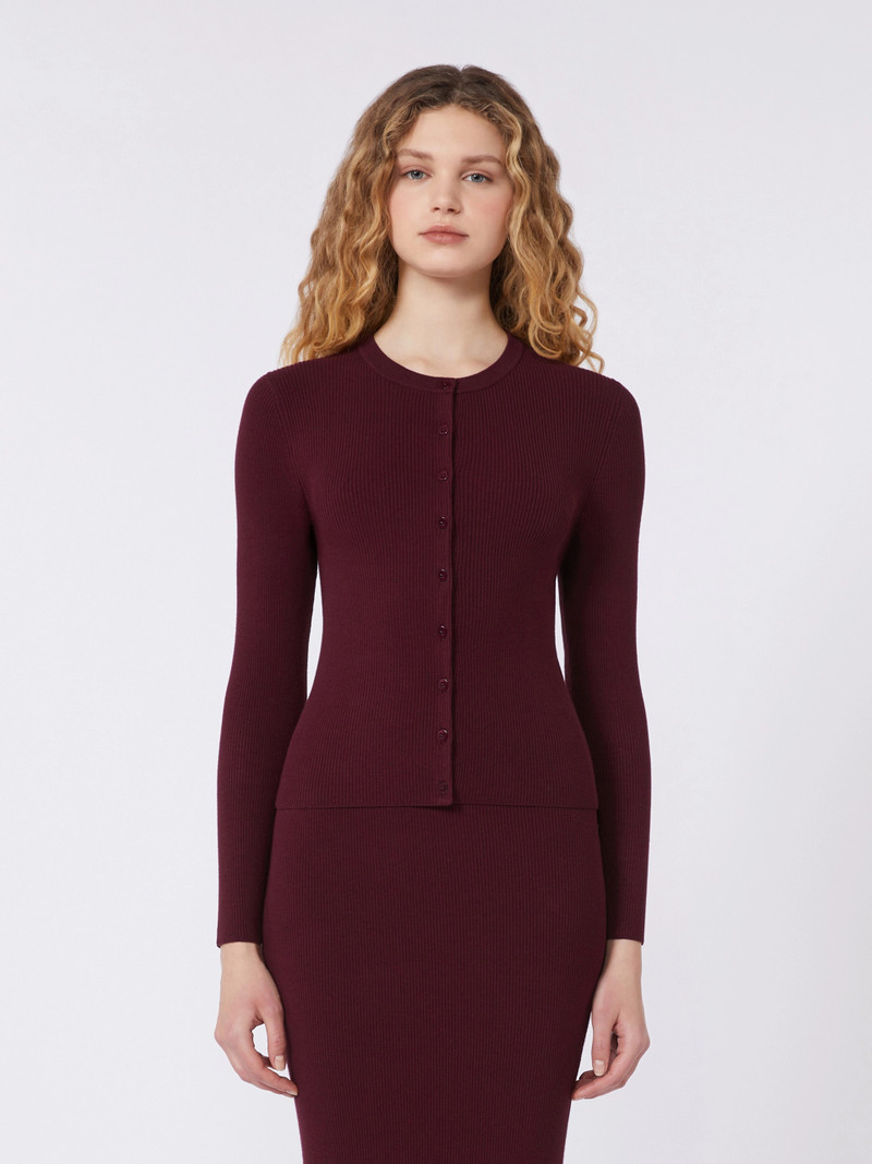 ESULE Rib-knit viscose cardigan - BORDEAUX 3