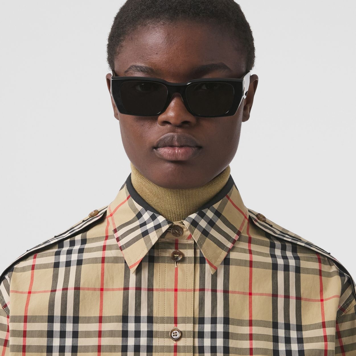 Strap Detail Vintage Check Cotton Oversized Shirt - 3