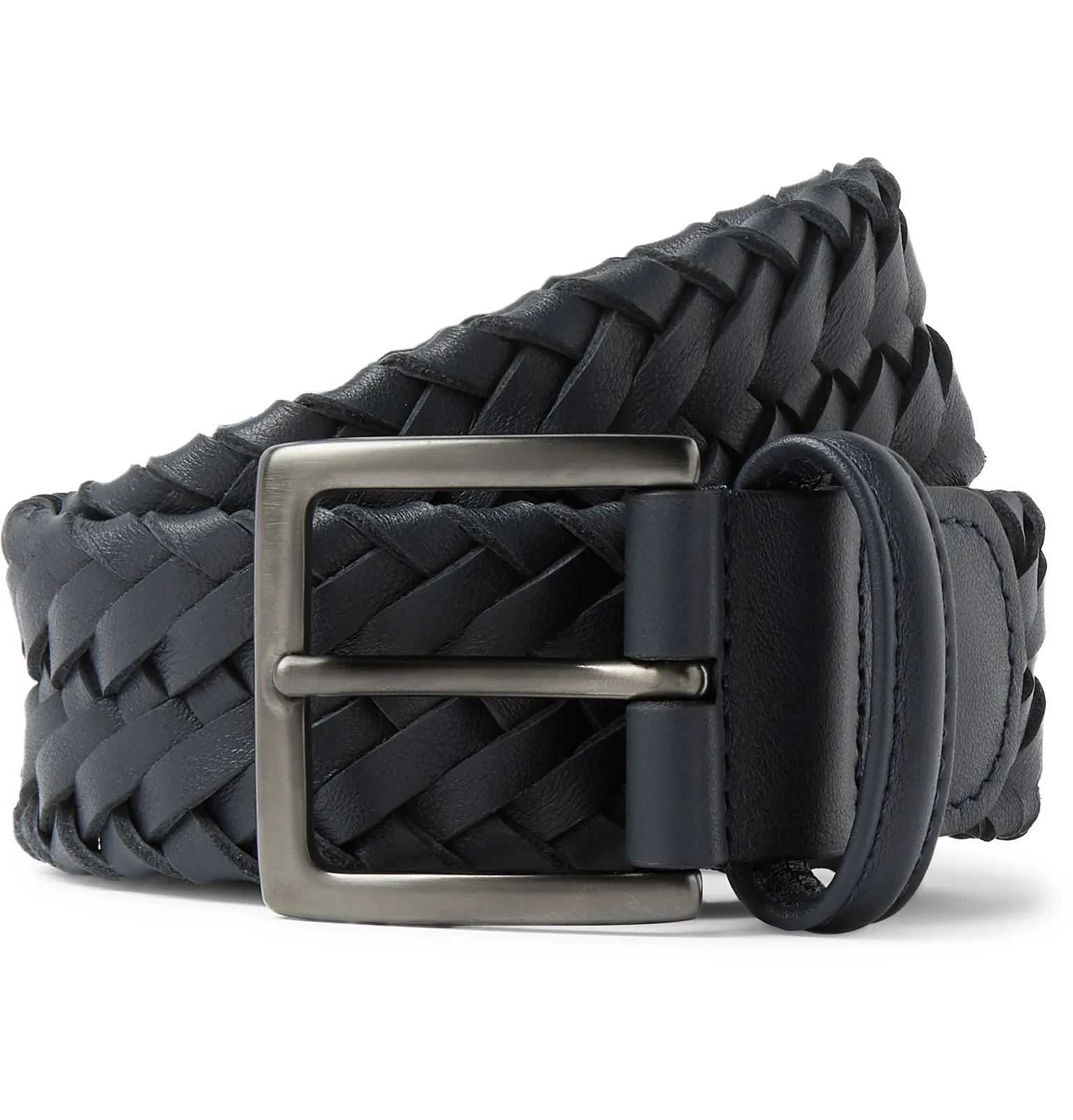 4cm Navy Woven Leather Belt - 1