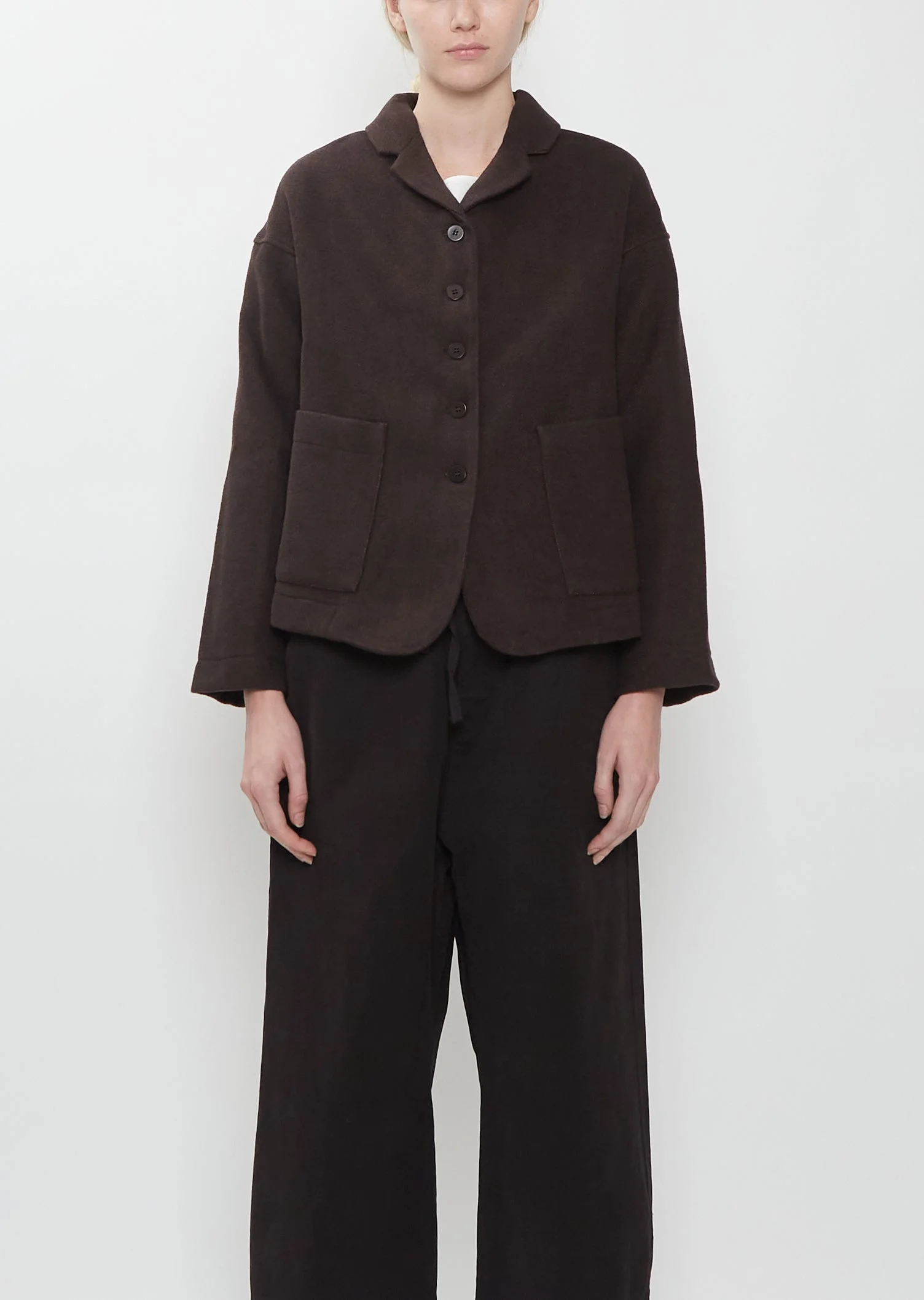 Cotton Blend Soft Loose Blazer — Brown - 1