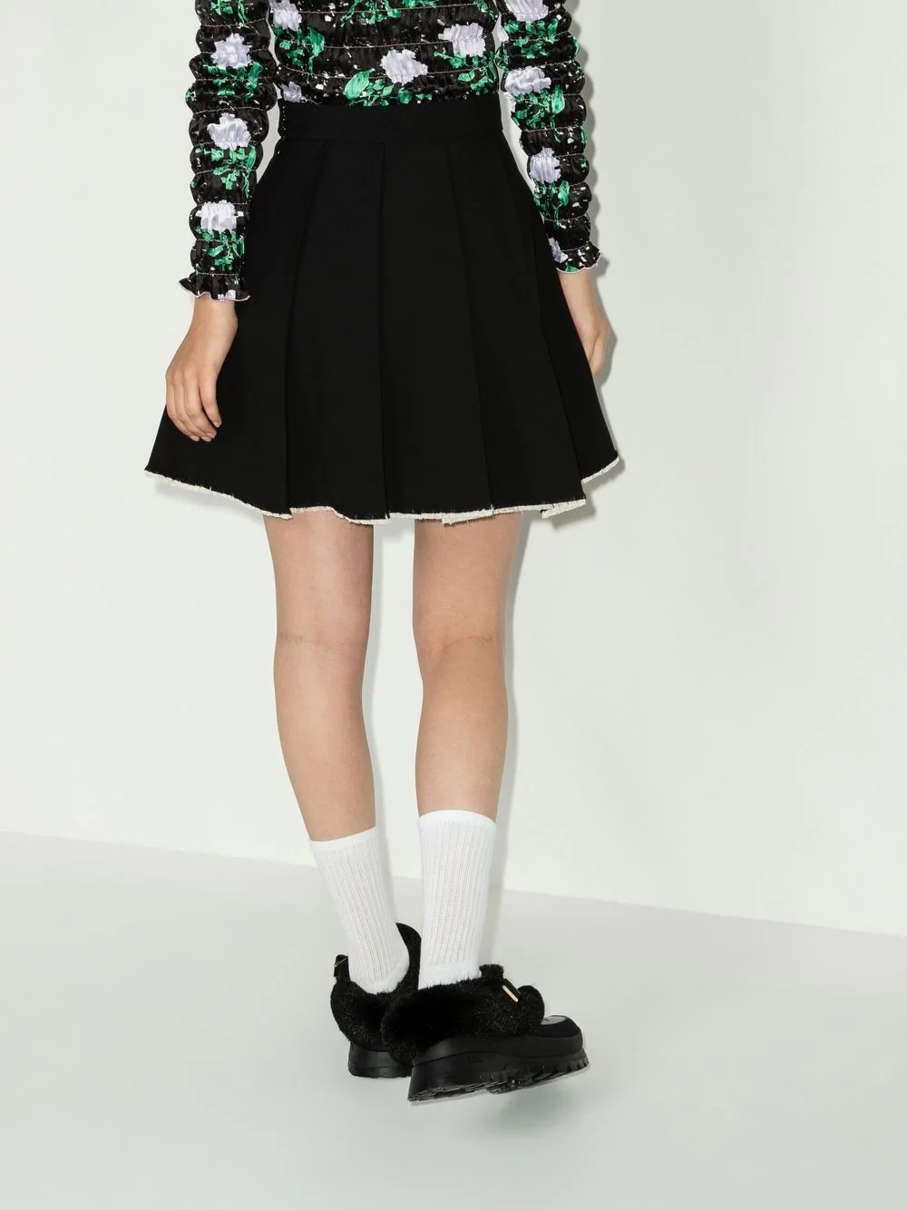 pleated raw-hem skirt - 3