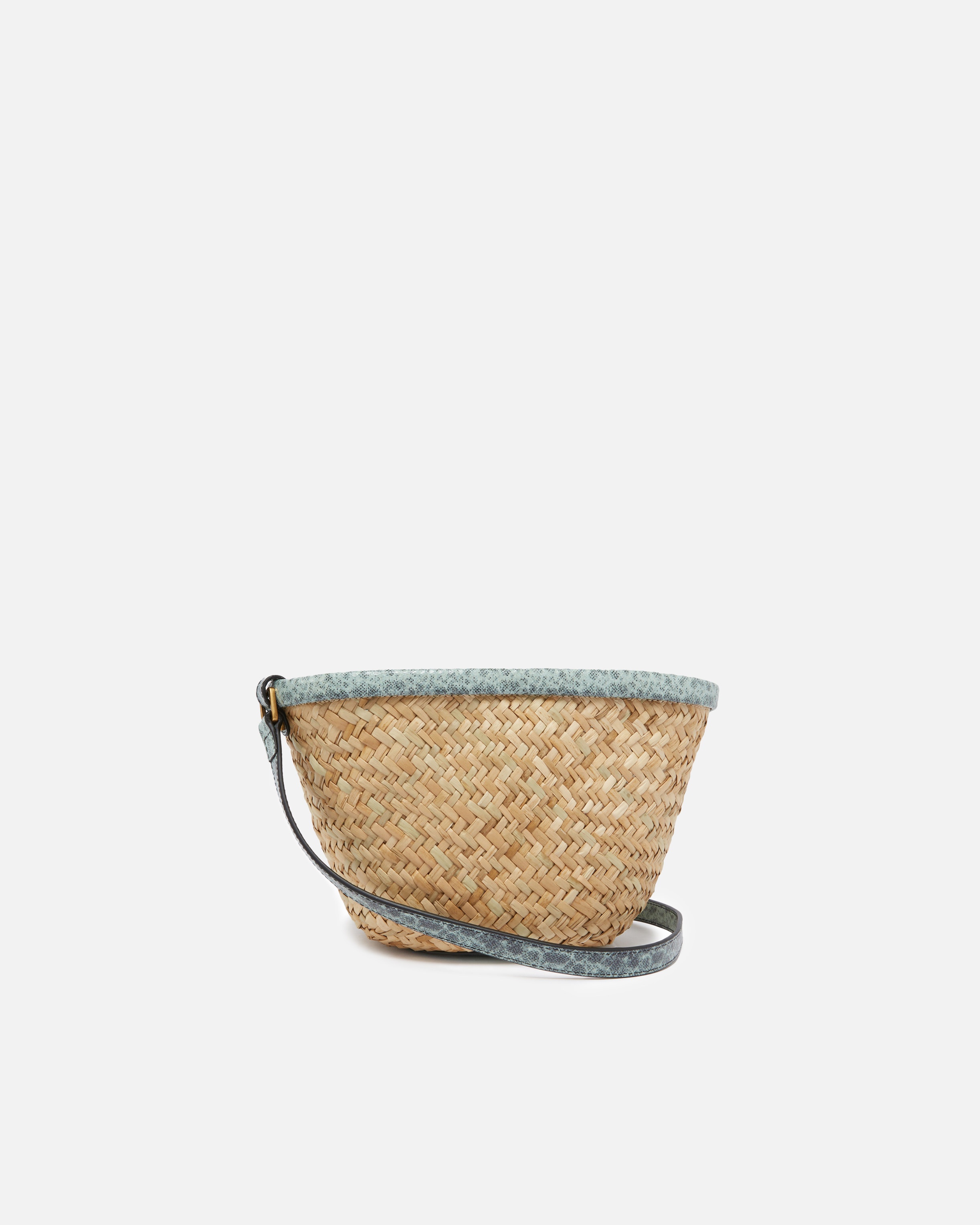 SMALL BUCKET BAG IN WOVEN RAFFIA AND LEATHER - 2