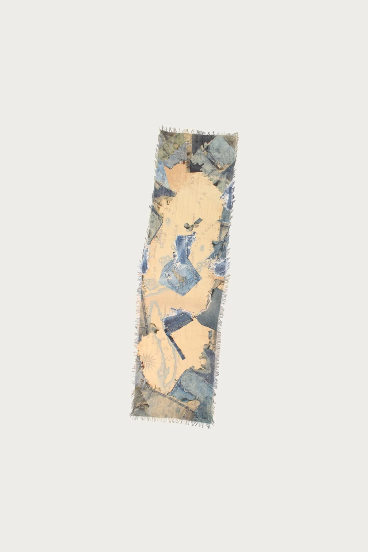 Rayon Fringed Stole (KAYO FUESO Denim Map) - Blue - 1