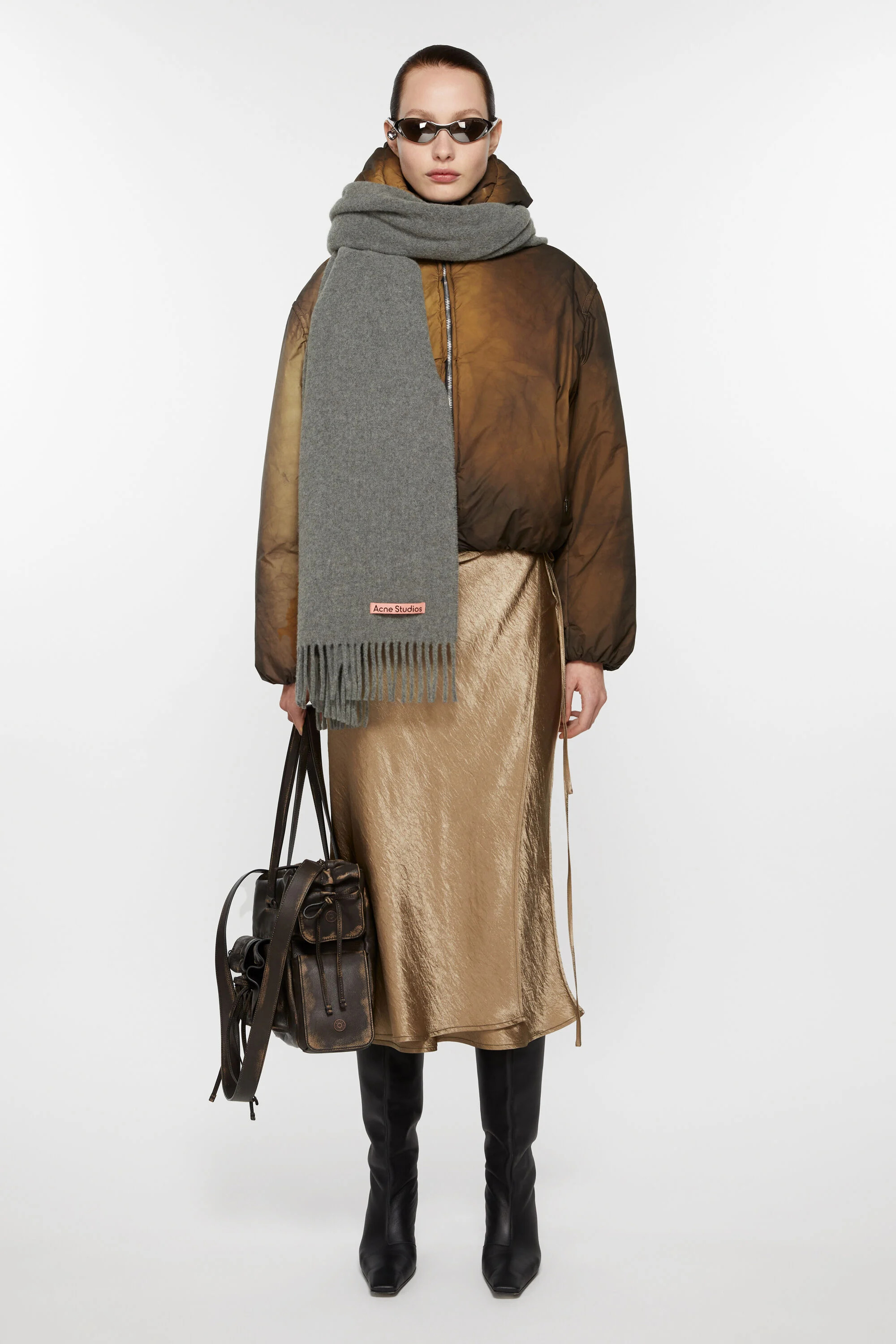 Fringe wool scarf - oversized - Grey Melange - 2