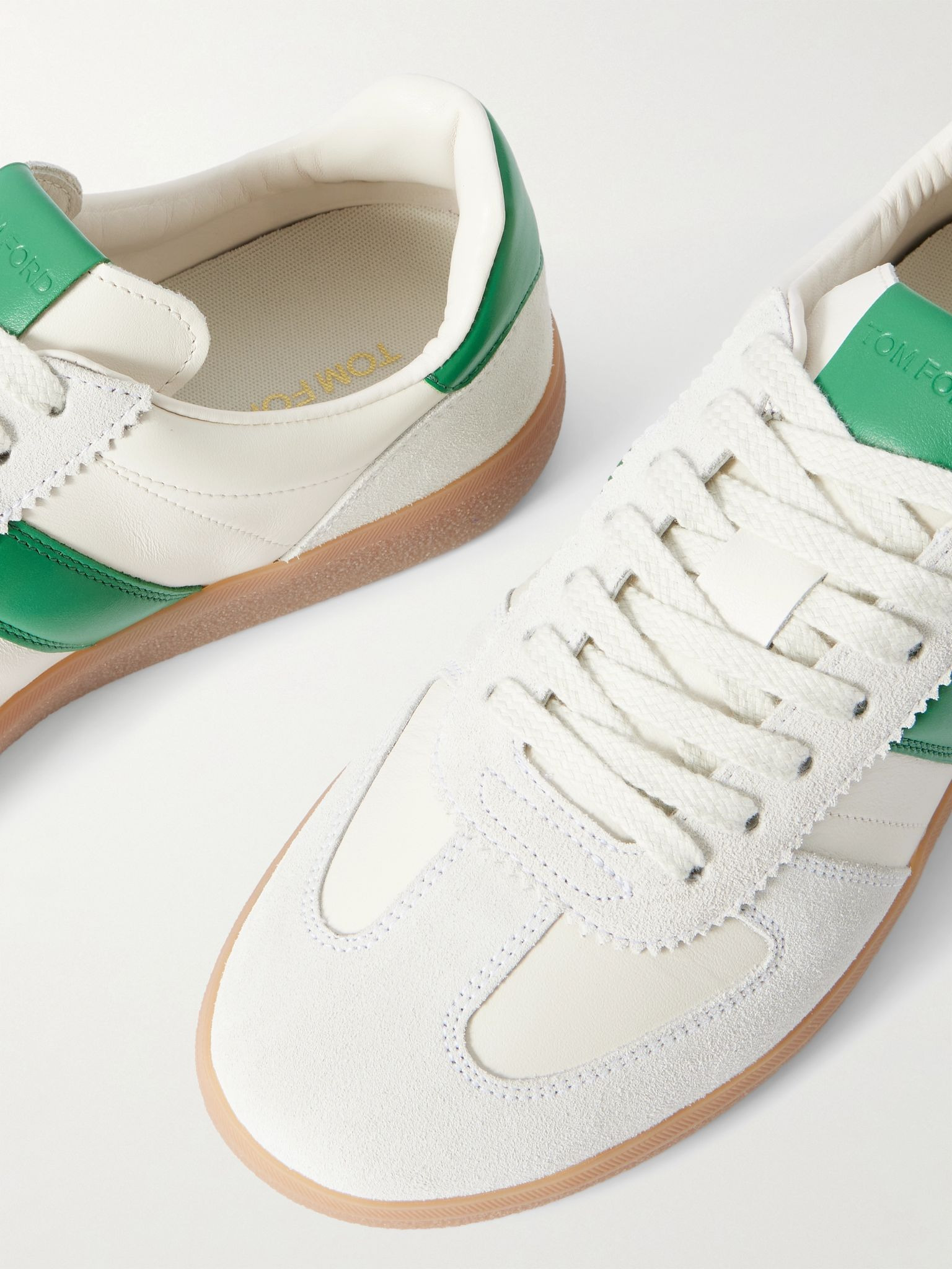 Suede-Trimmed Leather Sneakers White - 5