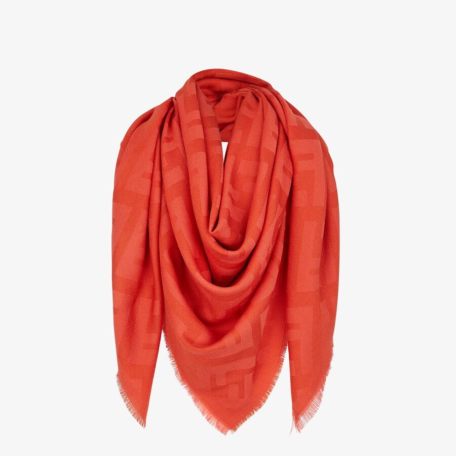 Red wool and cashmere shawl - 2