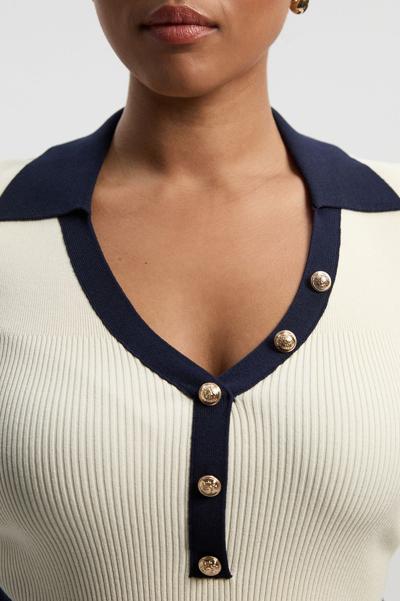 Plus Size Knit Rib With Contrast Hem Detail Collared Top 3