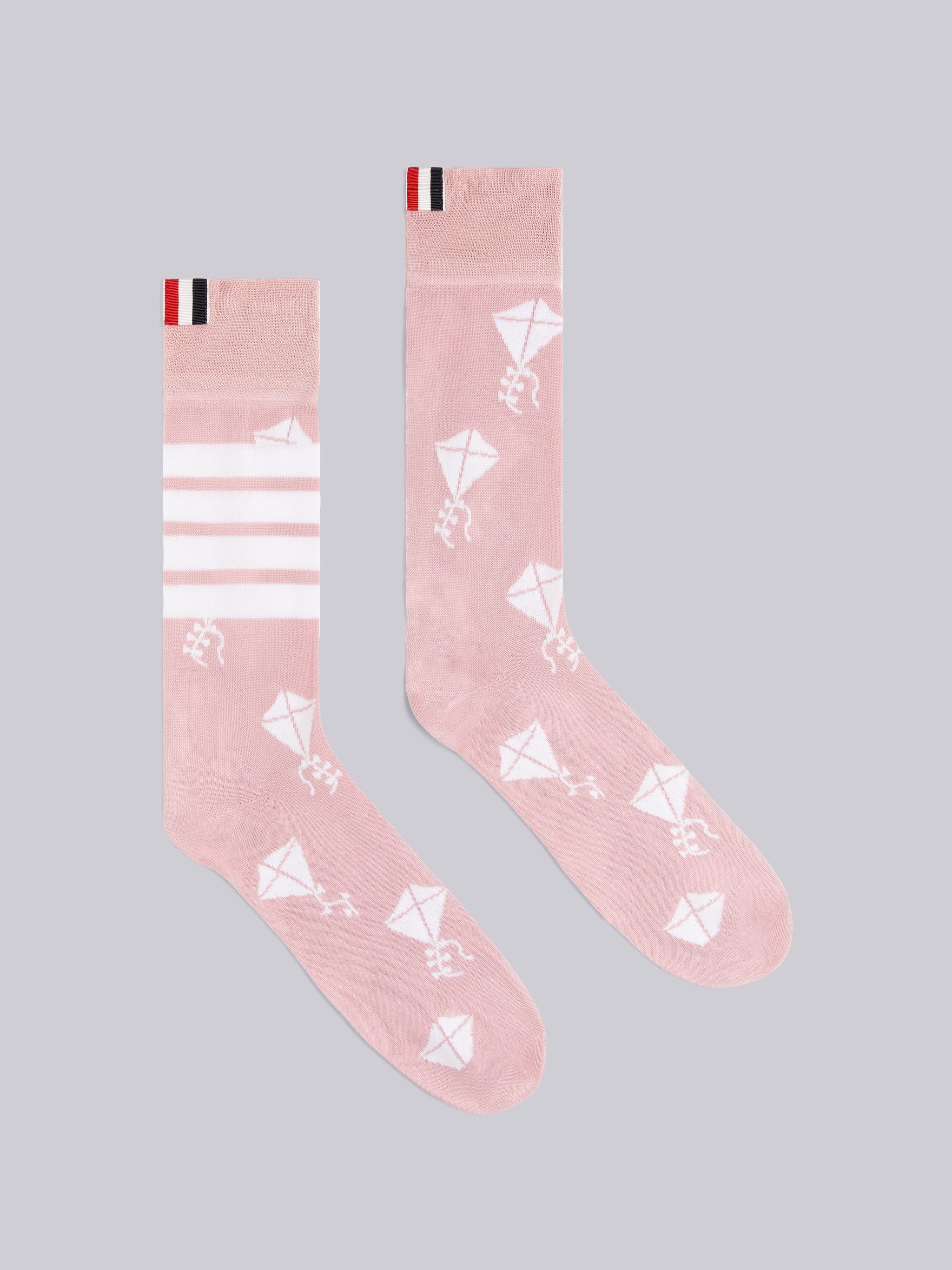 Light Pink Mercerized Cotton Half Drop Kite Mid-calf Socks - 1