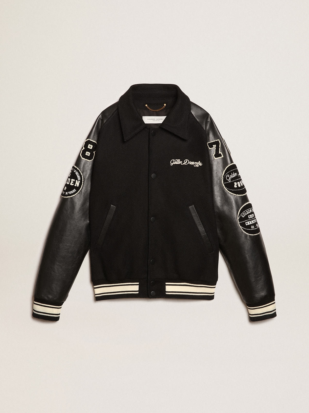 Black wool bomber jacket with patch - 1