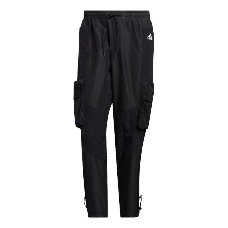 Men's adidas Solid Color Pocket Logo Printing Straight Lacing Sports Pants/Trousers/Joggers Black HT - 1