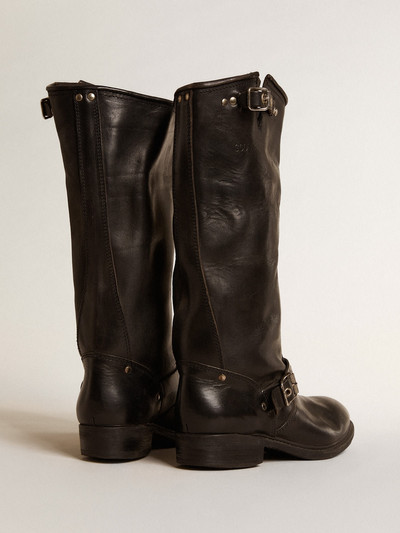 Golden Goose High Biker boots in black leather with silver studs and buckles outlook