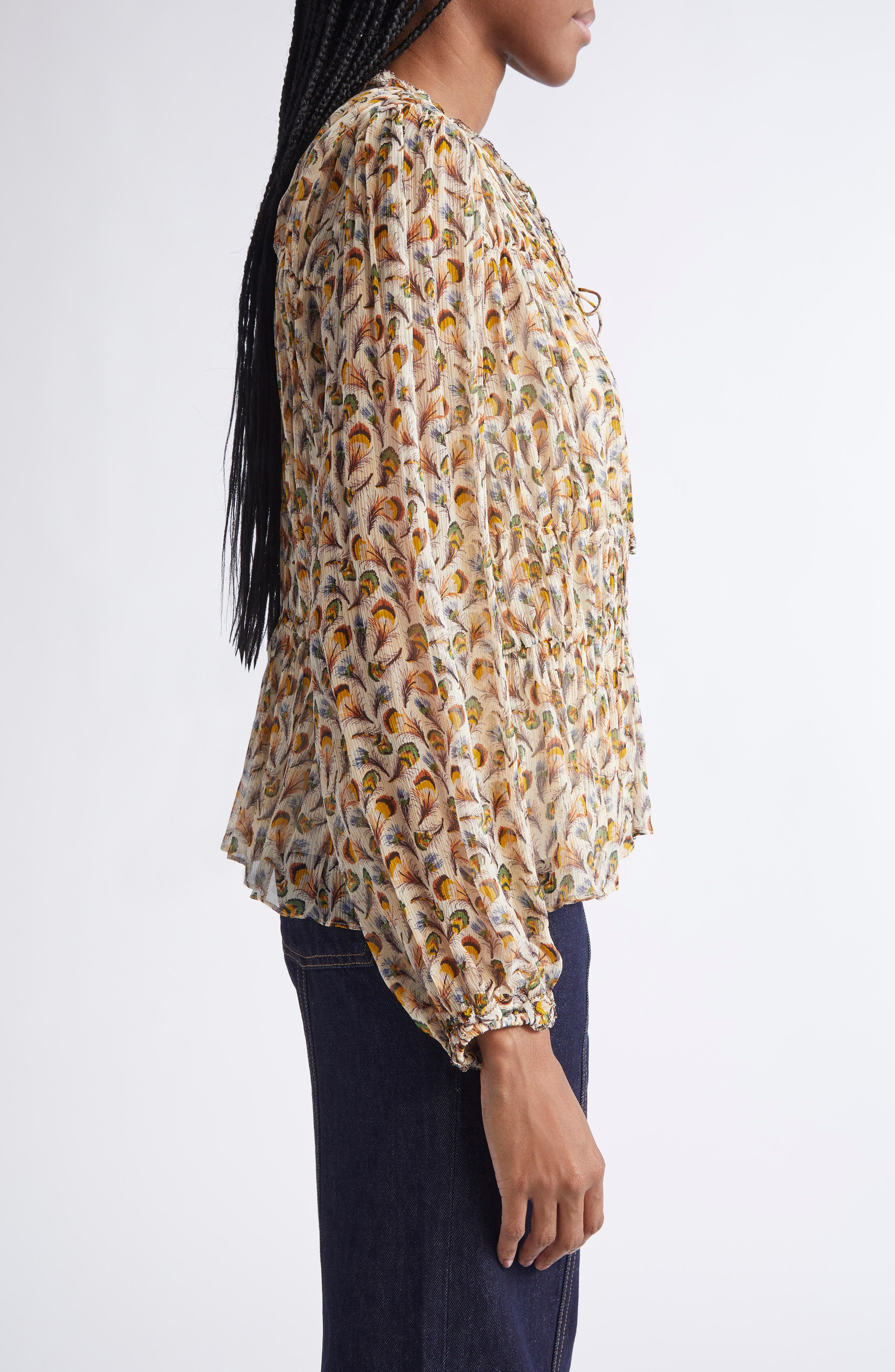 Ulla Johnson Robbie Print Silk Top in Swan at Nordstrom - 3