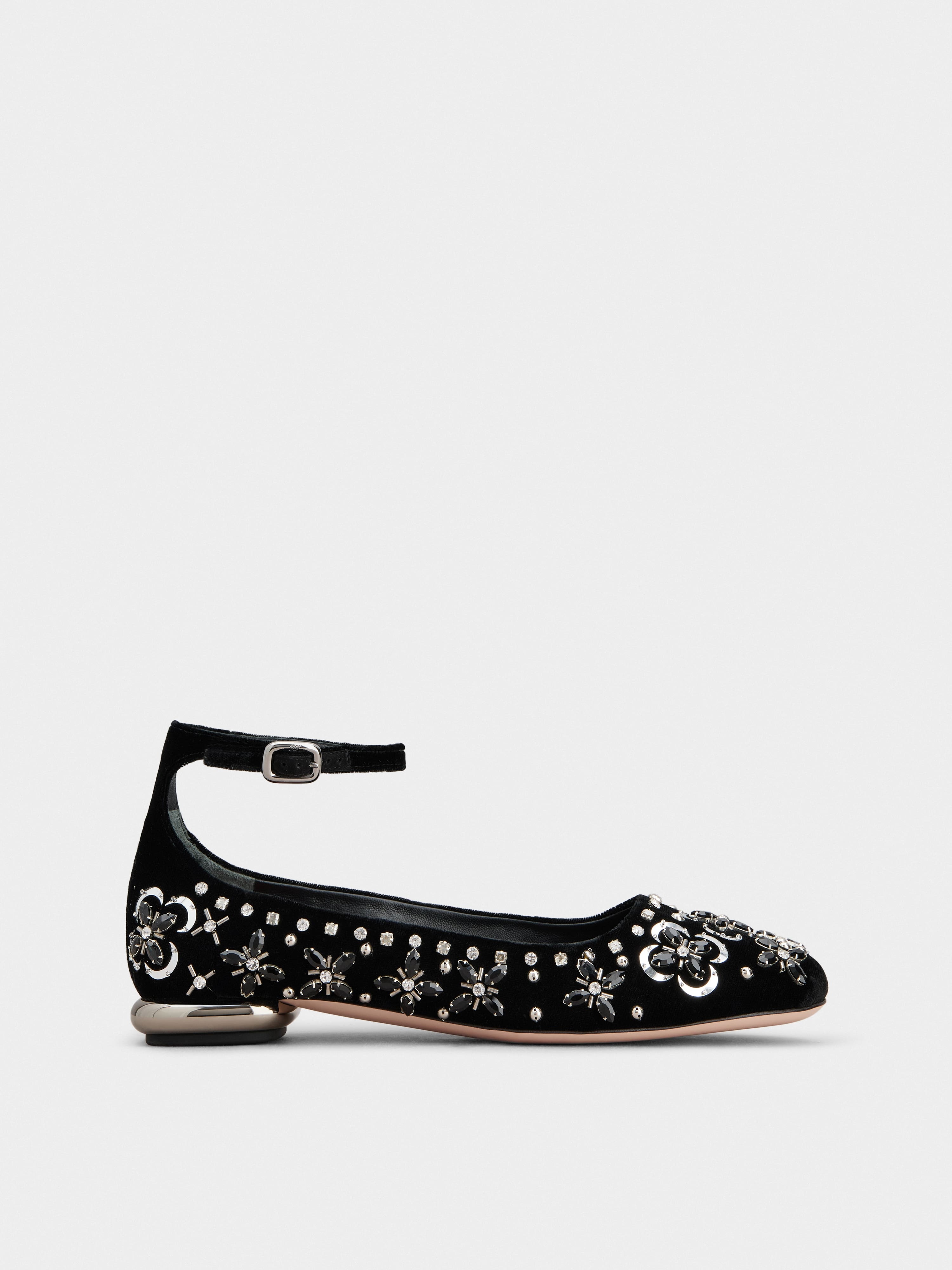 Ankle Strap Ballerinas in velvet - 1