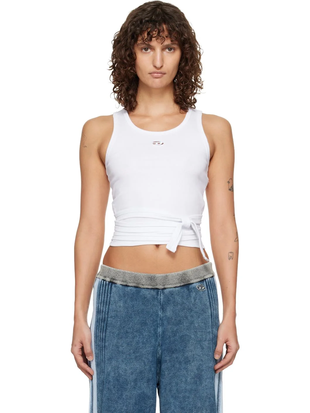 White Wrap-Around Crop Tank Top - 1