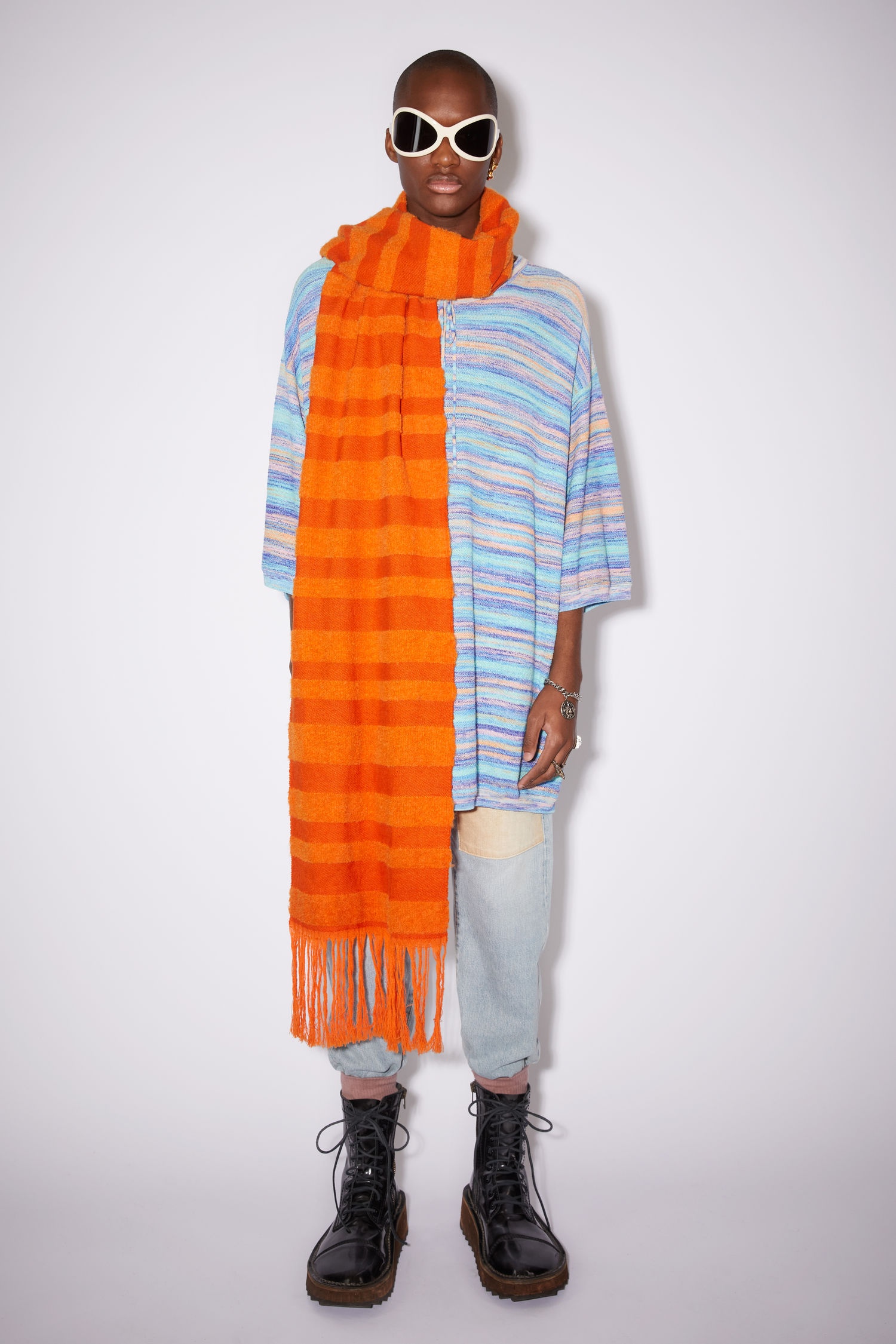 Striped boucle scarf - Orange - 3