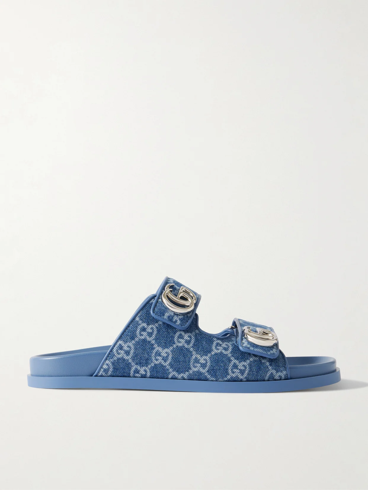 Embellished Printed Denim Sandals - 1