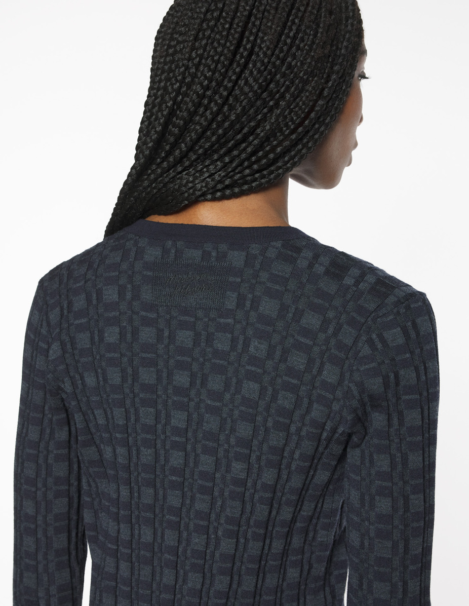 MERINO WOOL RIB CHECK CARDIGAN - 4