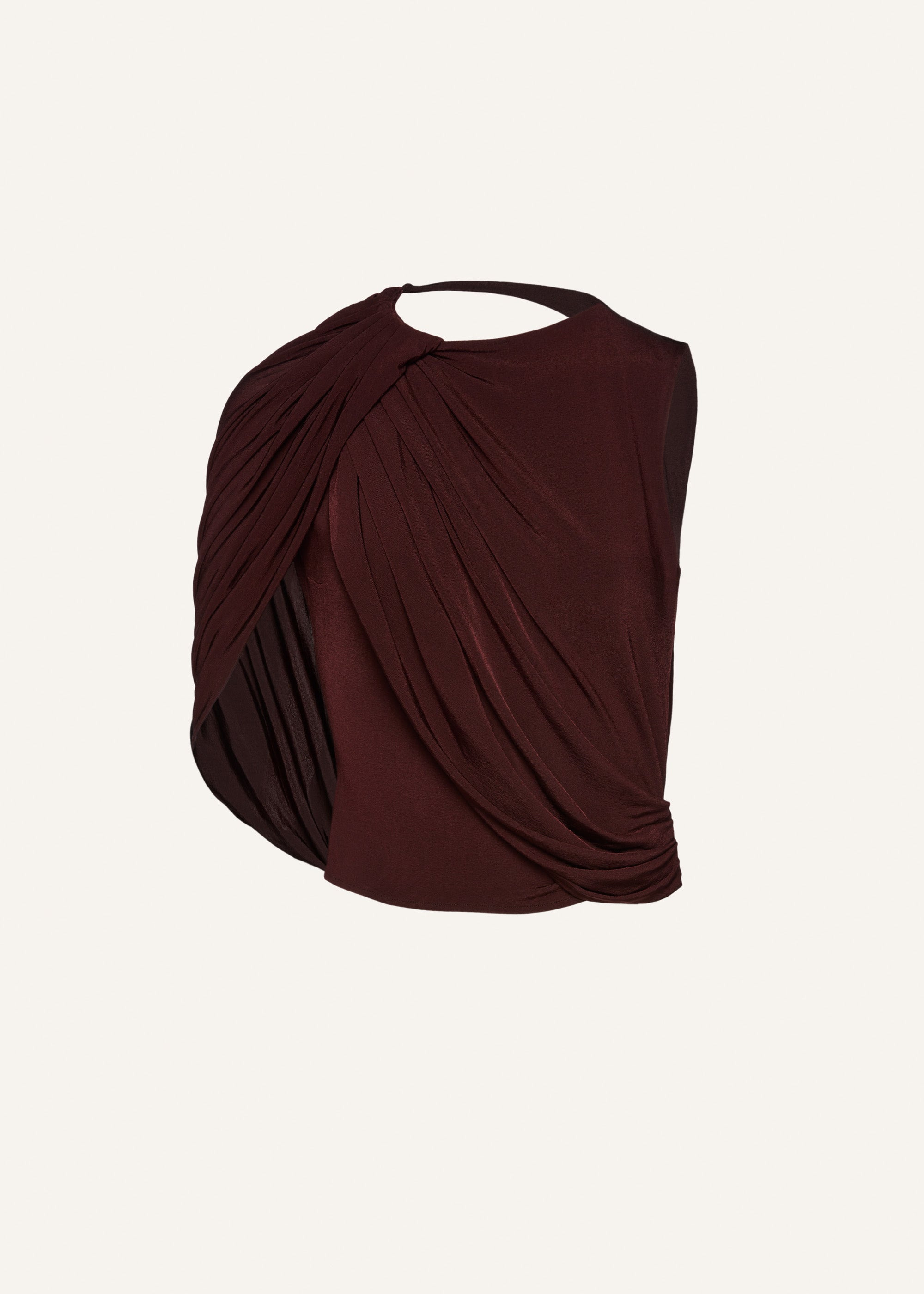 Asymmetric draped top in bordeaux - 1