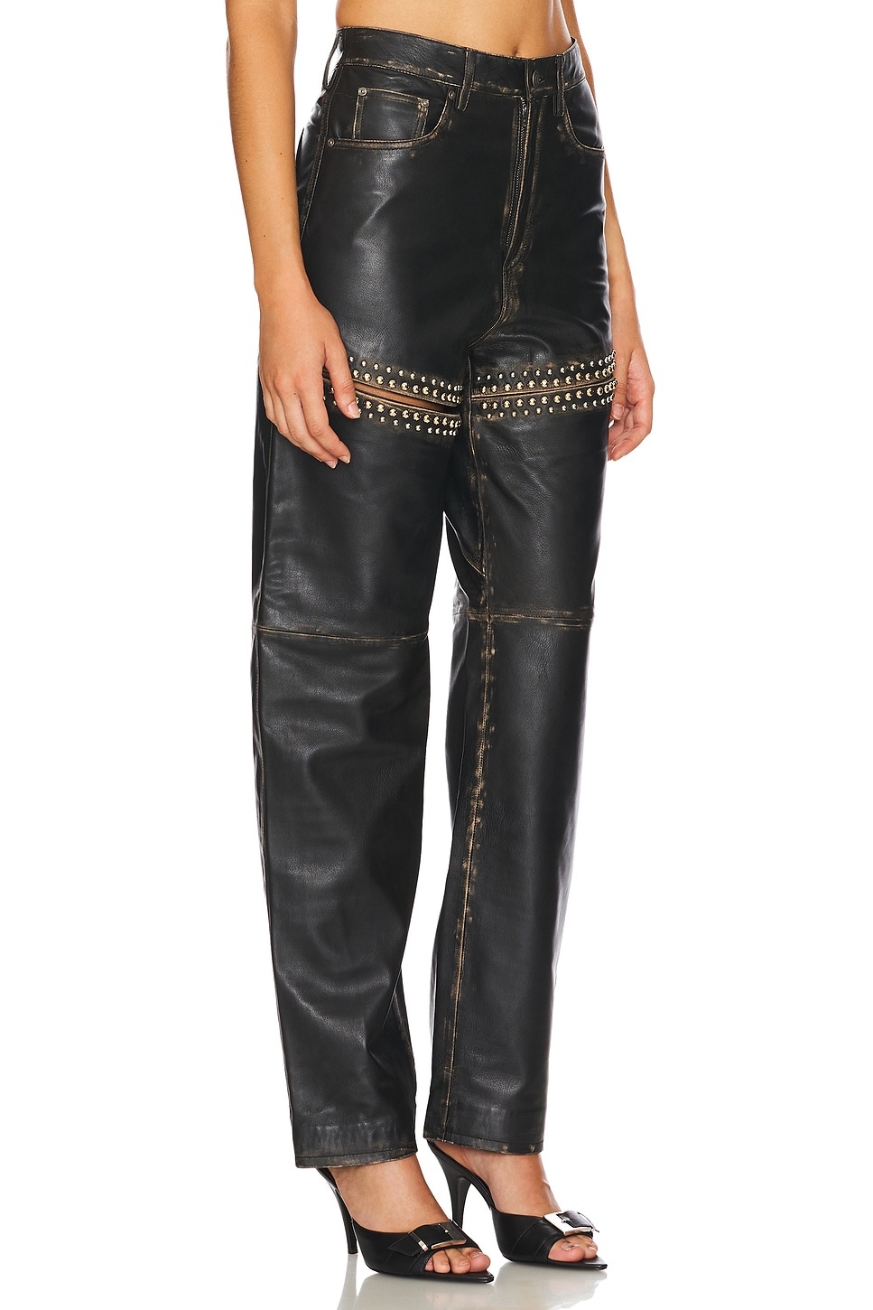 Studded Leather Slit Leg Pant - 2