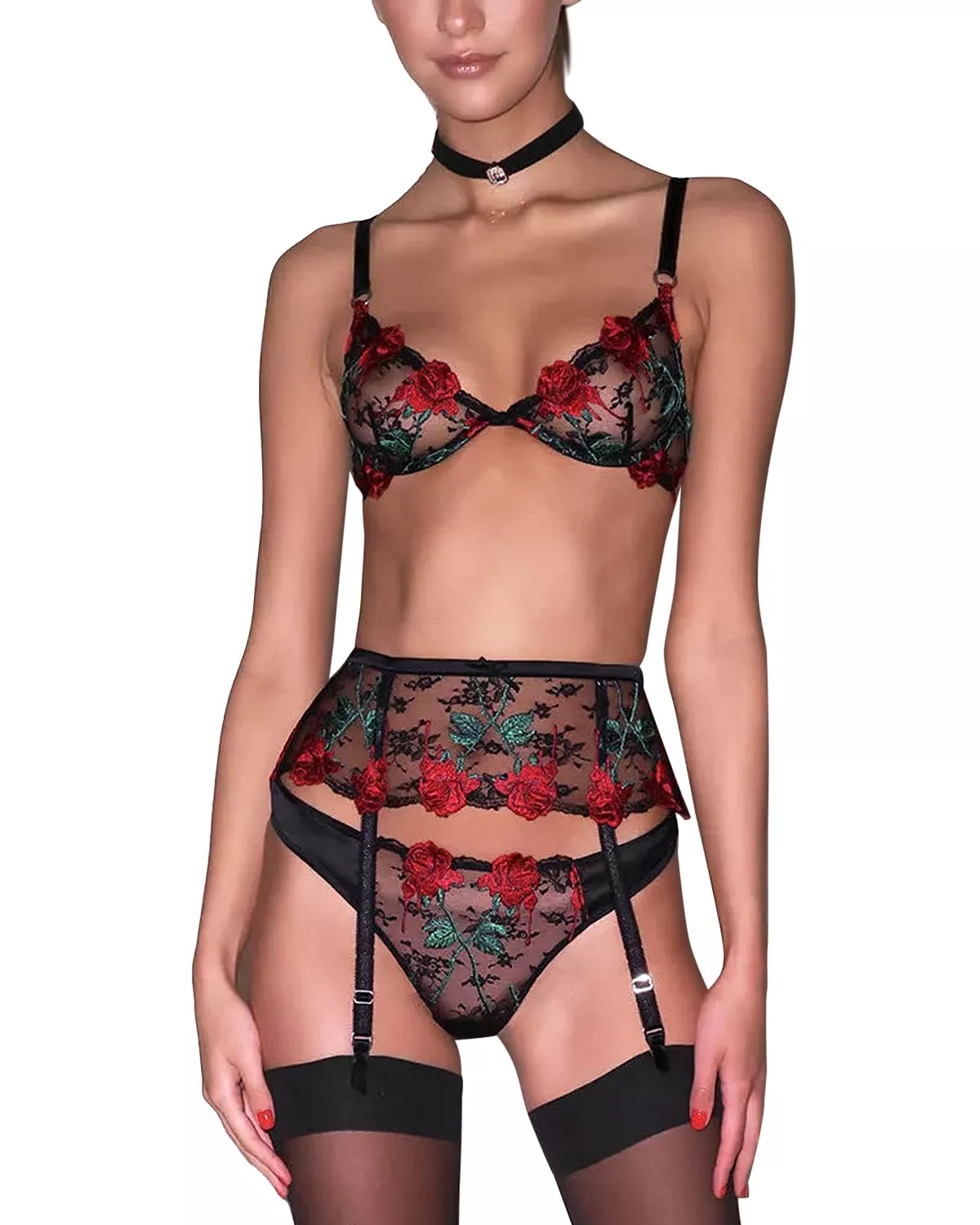Bleeding Rose Embroidered Demi Bra - 4