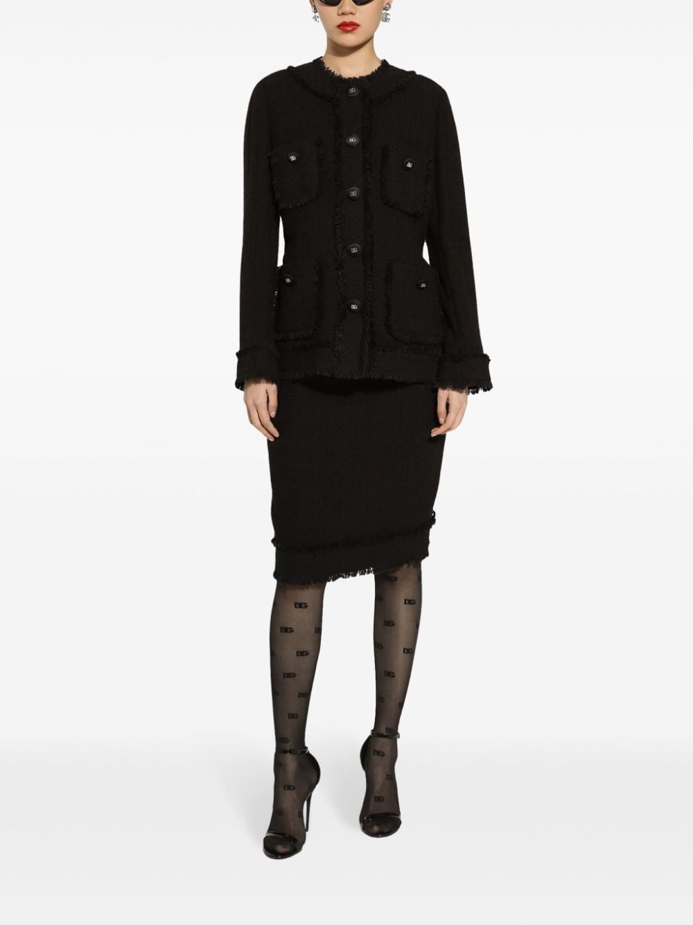 DG-plaque tweed midi skirt - 3