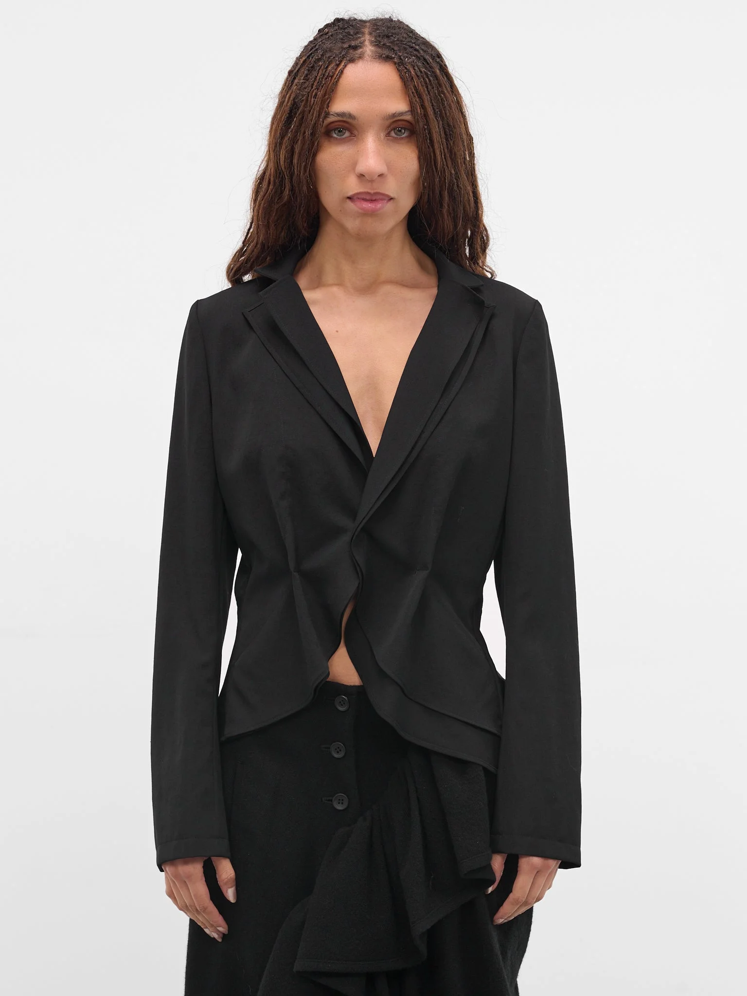 Black Wool Gabardine Wrinkled Blazer - 1