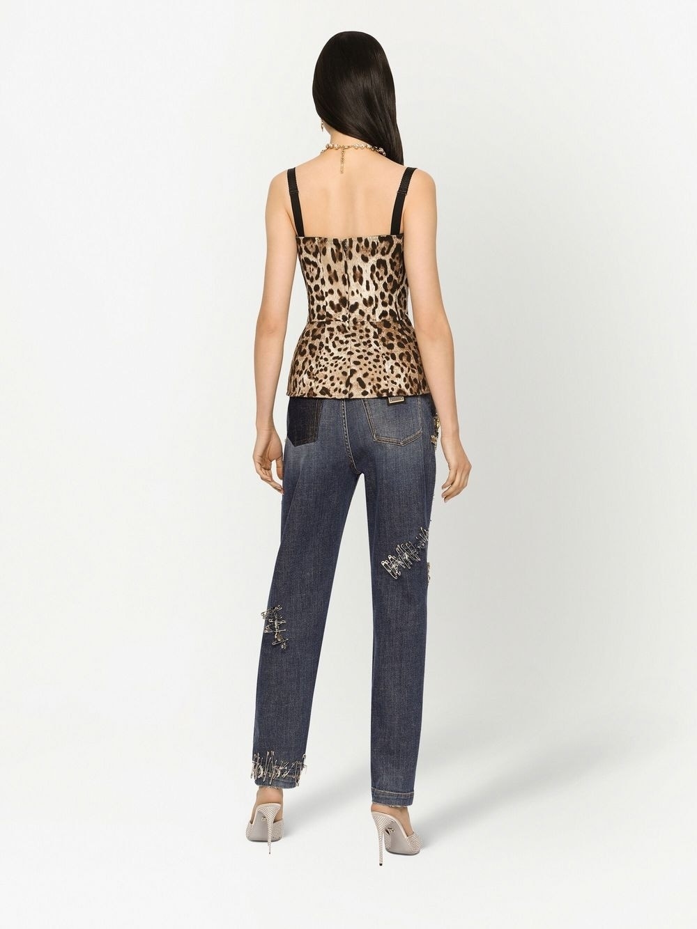 leopard-print lace-up corset - 4