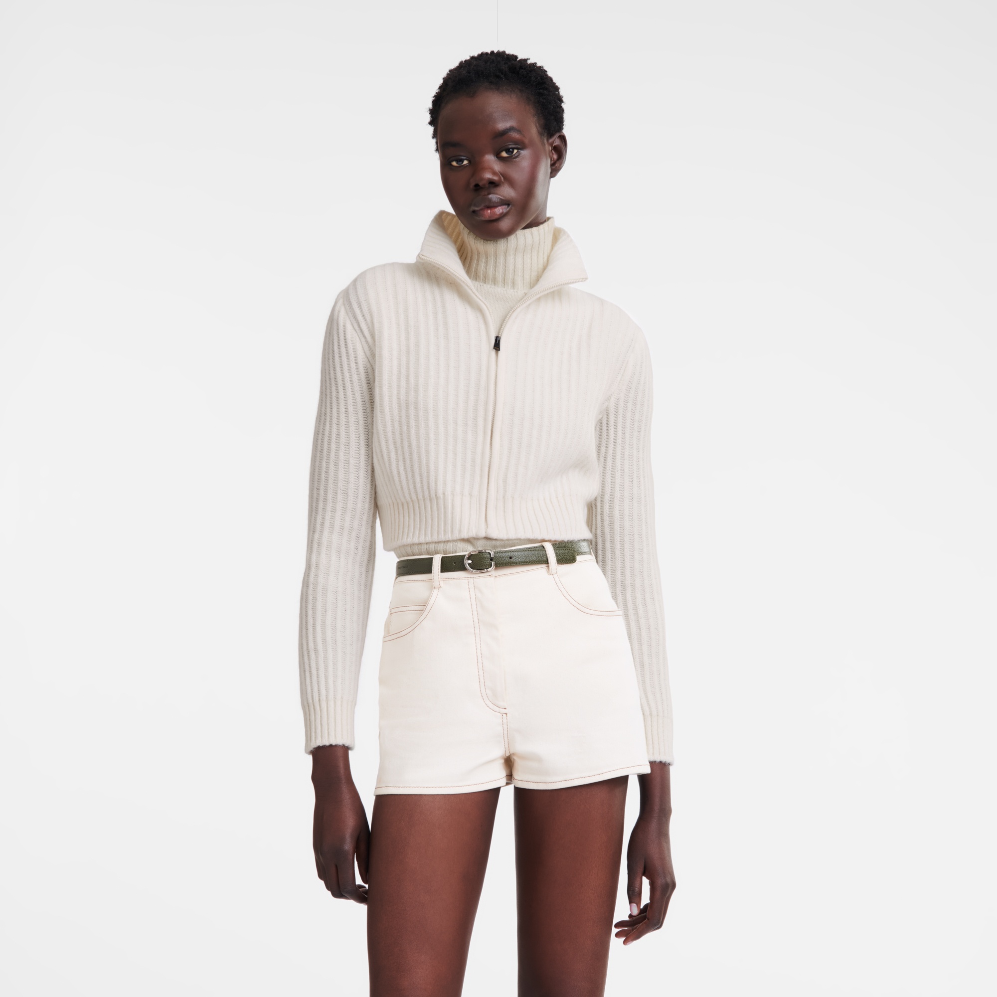 Zip collar short cardigan Ecru - Knit - 4