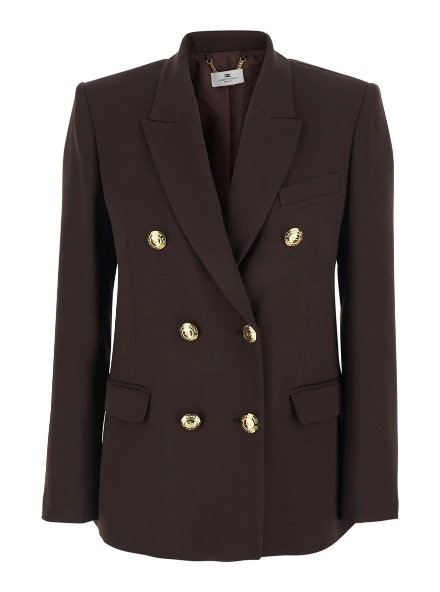 Elisabetta Franchi Brown Double-Breasted Jacket With Classic Lapels In Viscose Woman - 1