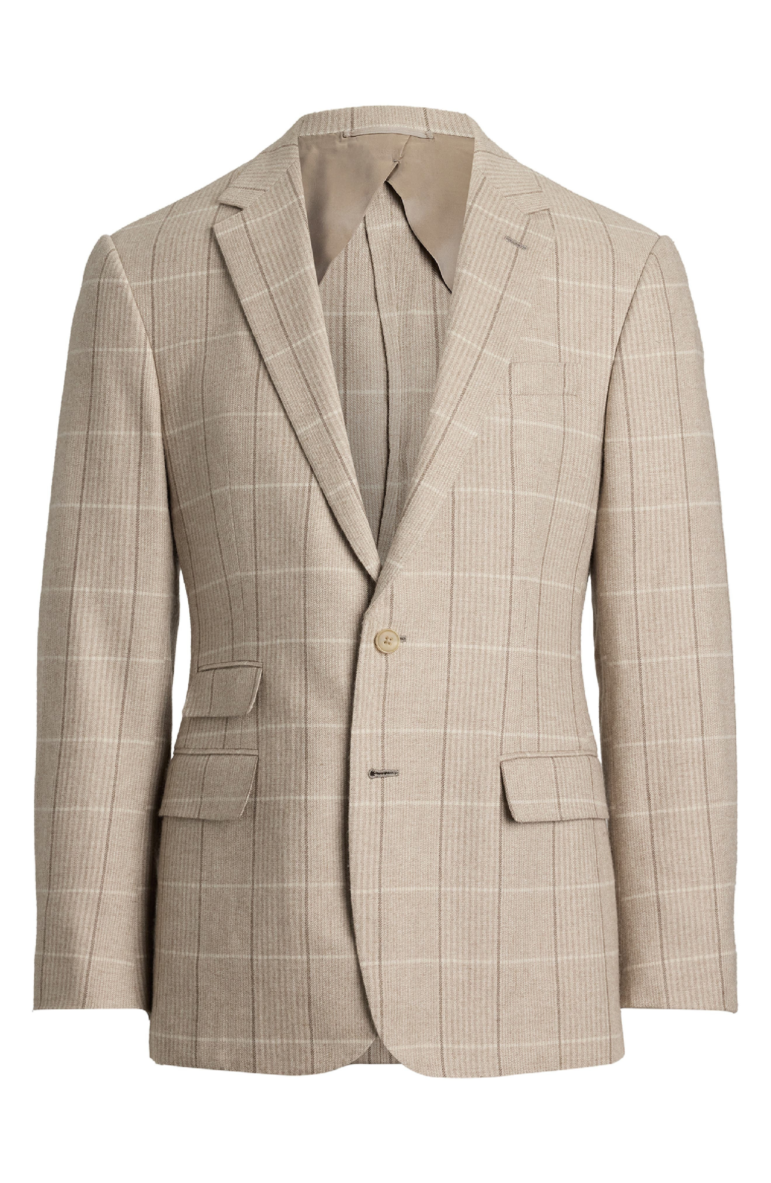 Ralph Lauren Purple Label Russel Plaid Wool, Silk & Cashmere Sport Coat in Summer Sand/Truffle at No - 5