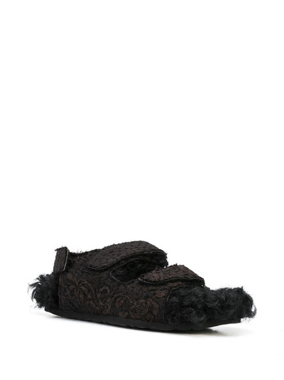 By Walid Felix embroidered silk shearling sandals outlook