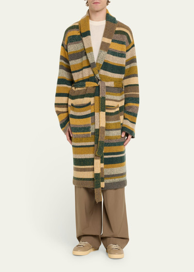 The Elder Statesman Men's Heavy Cashmere Mixed-Stripe Robe Coat outlook