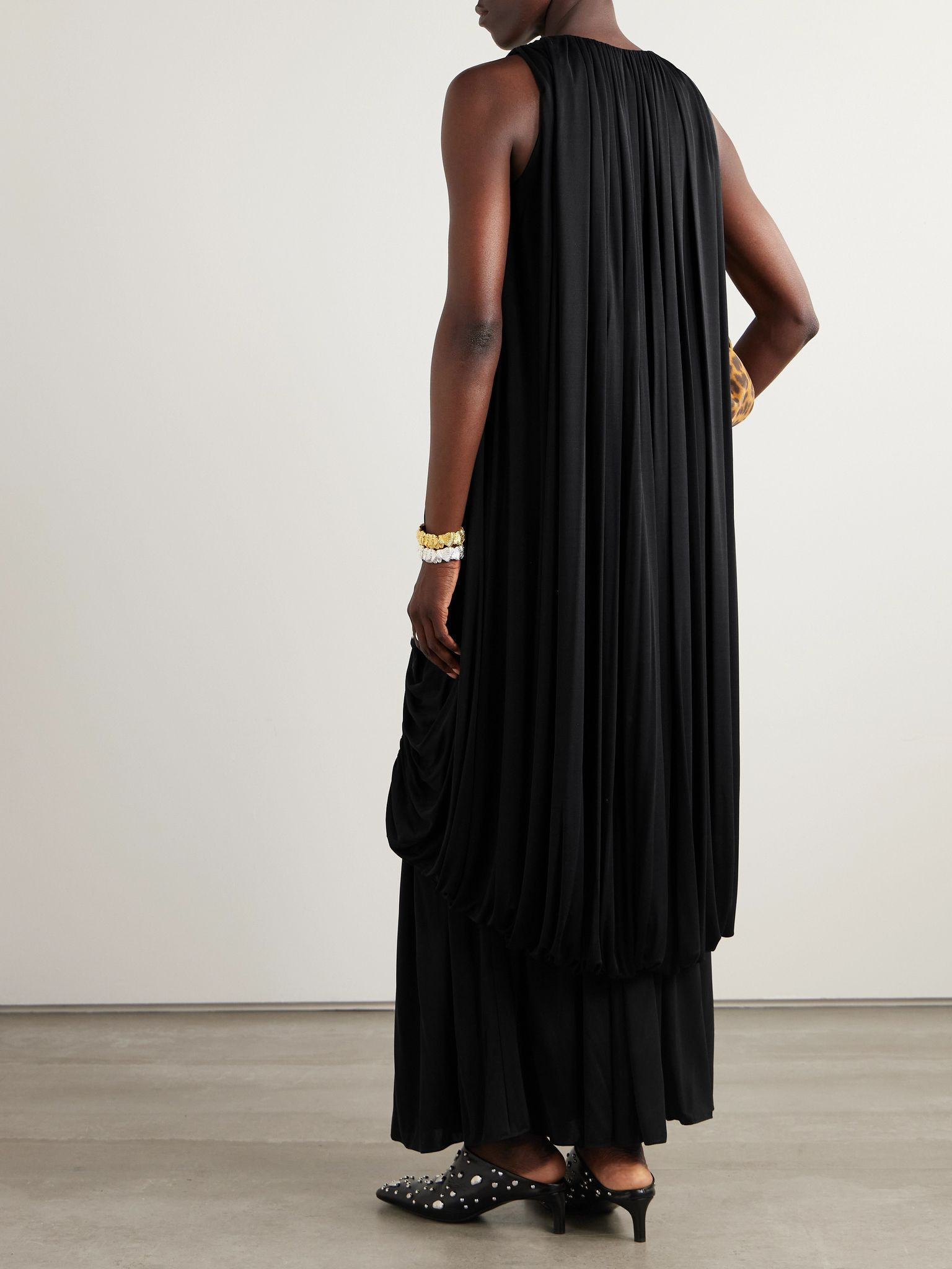 Embellished draped cotton-jersey gown Black - 3