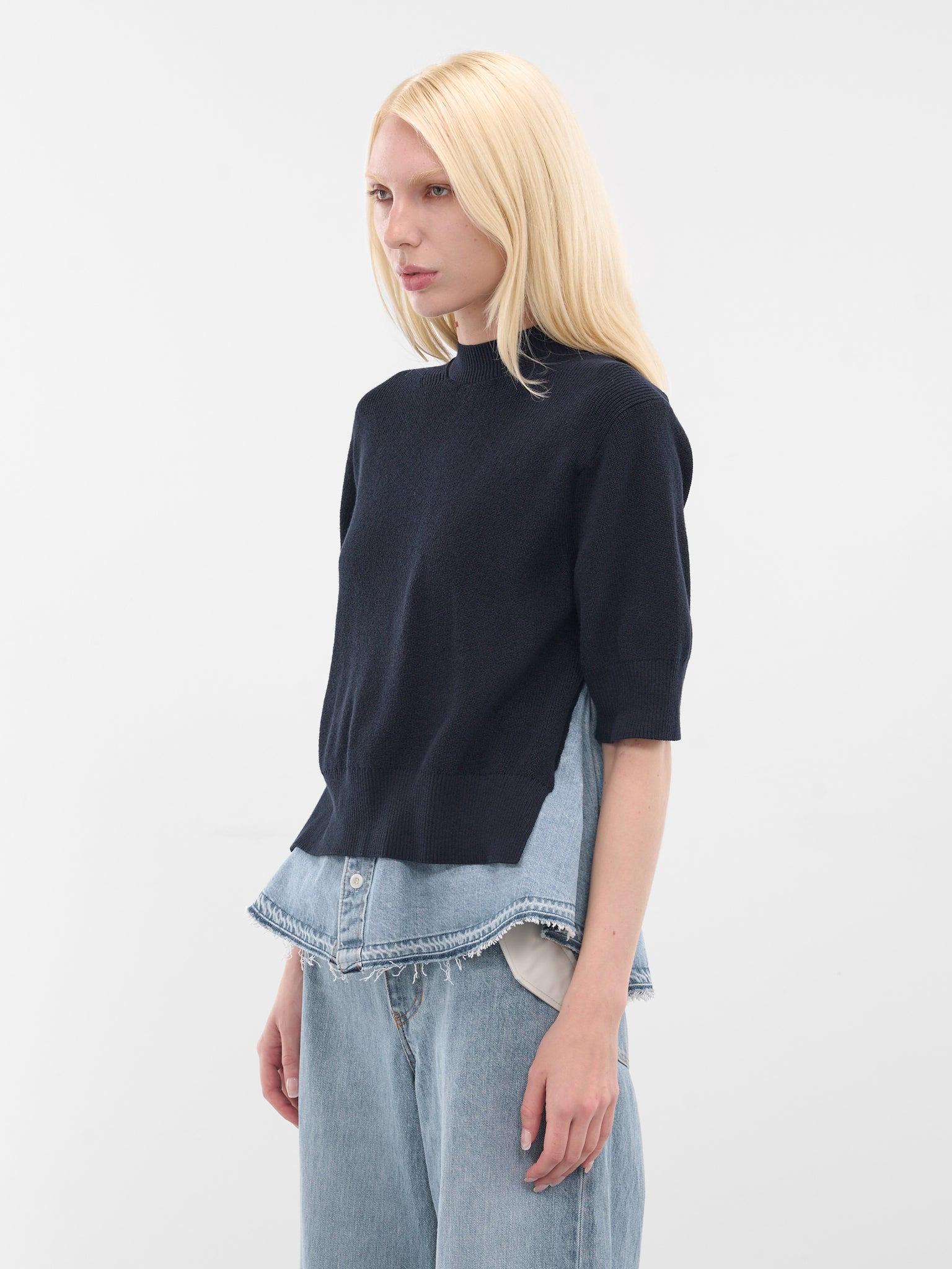 Deconstructed Knit-Denim Layered Sweater - 2