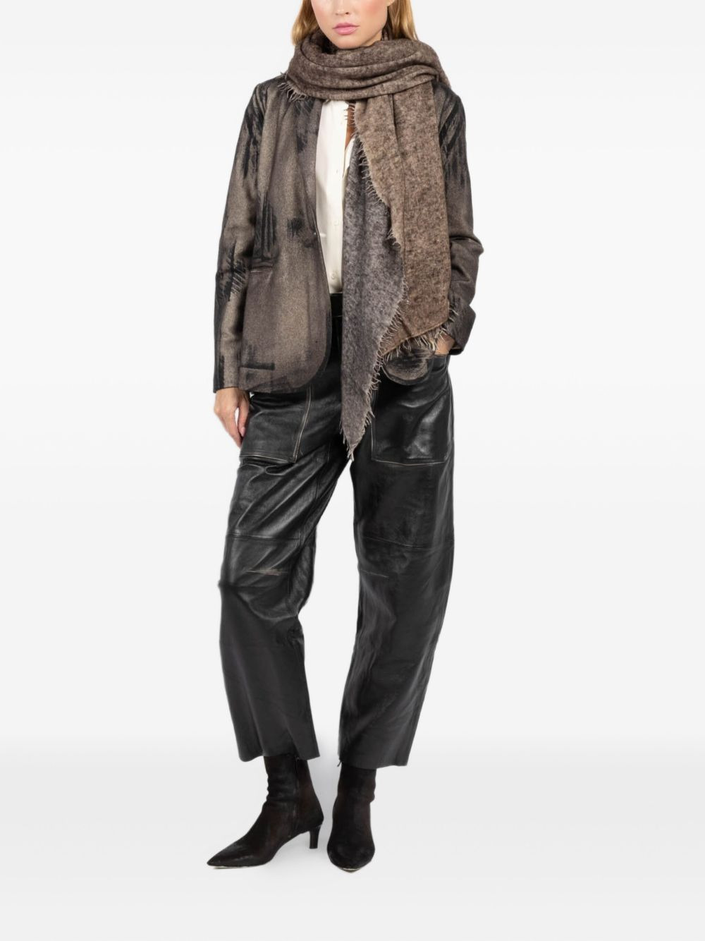 mottled fringed scarf - 1
