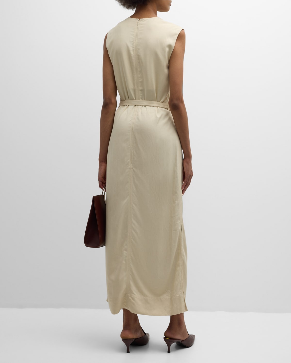 Ruched Sleeveless Tie-Waist Fluid Maxi Dress - 6