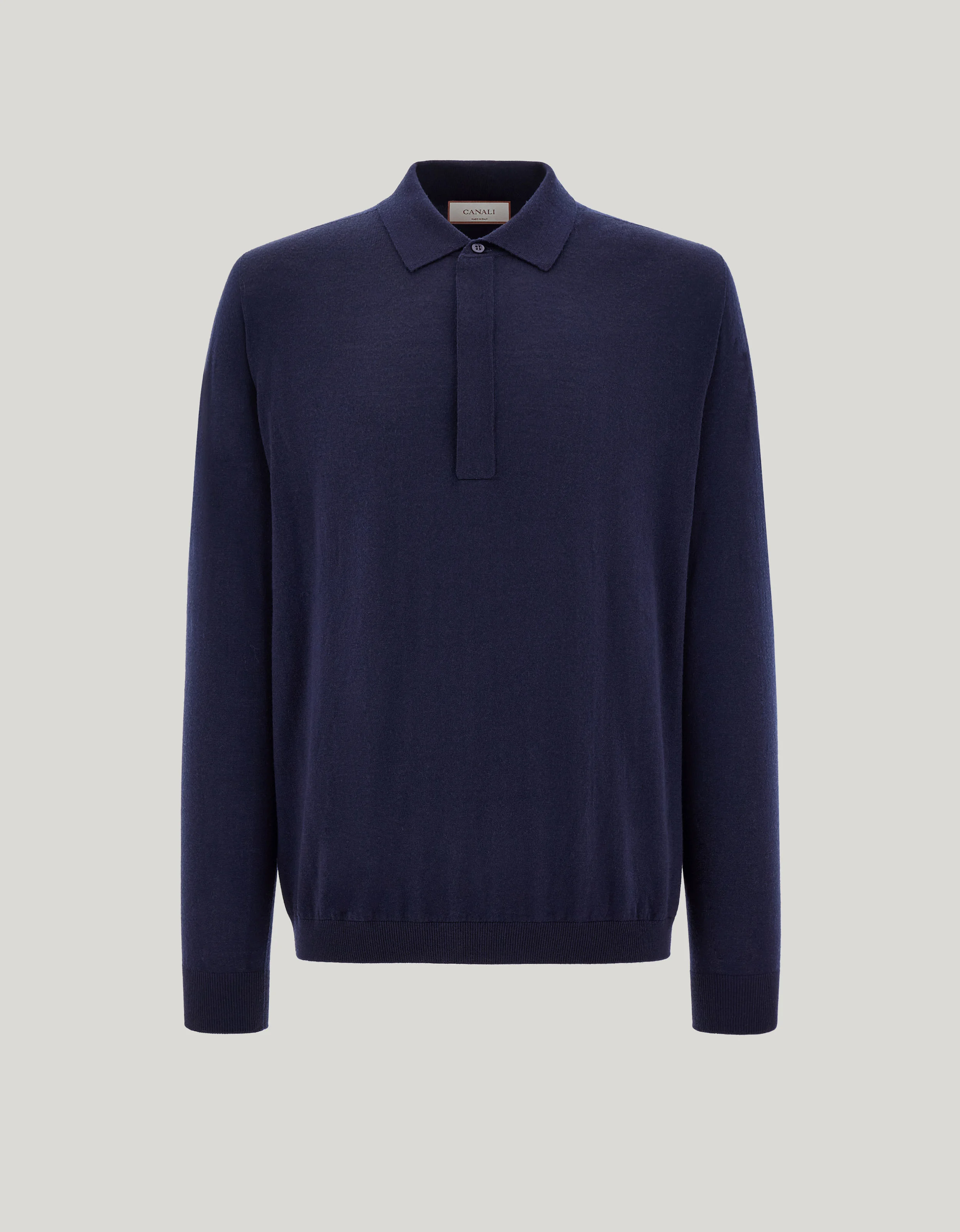 CANALI NUVOLA DARK NAVY SEAMLESS EXTRA-FINE MERINO WOOL POLO SHIRT - 1