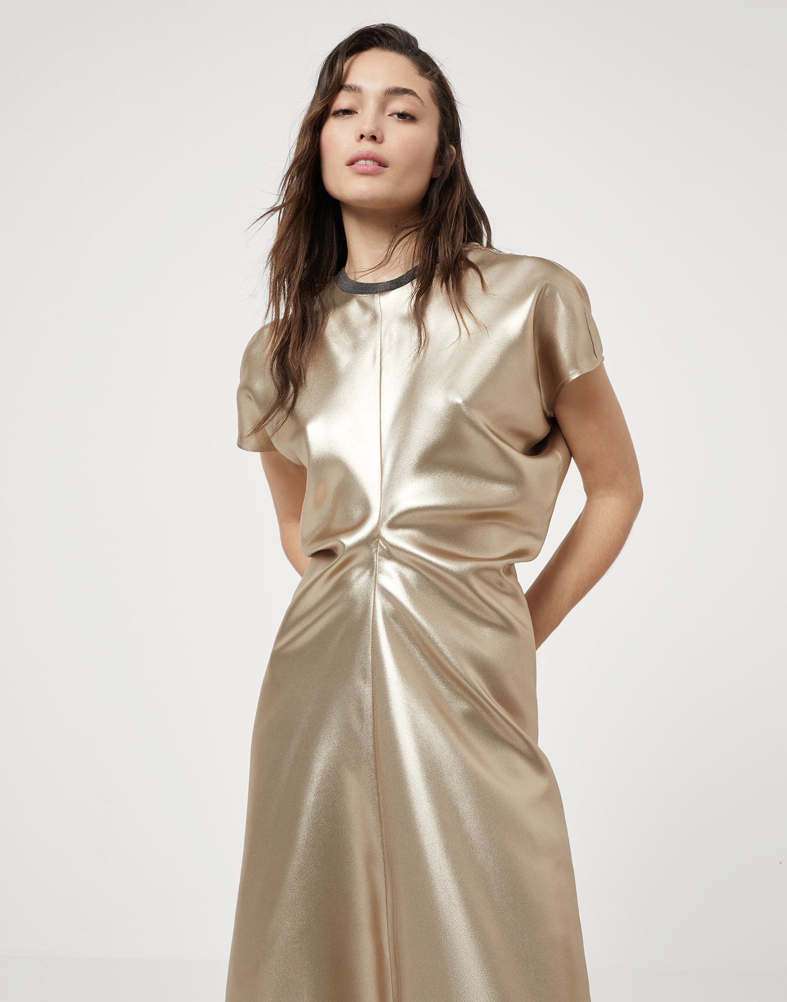 Lamé silk twill dress with precious detail - 4