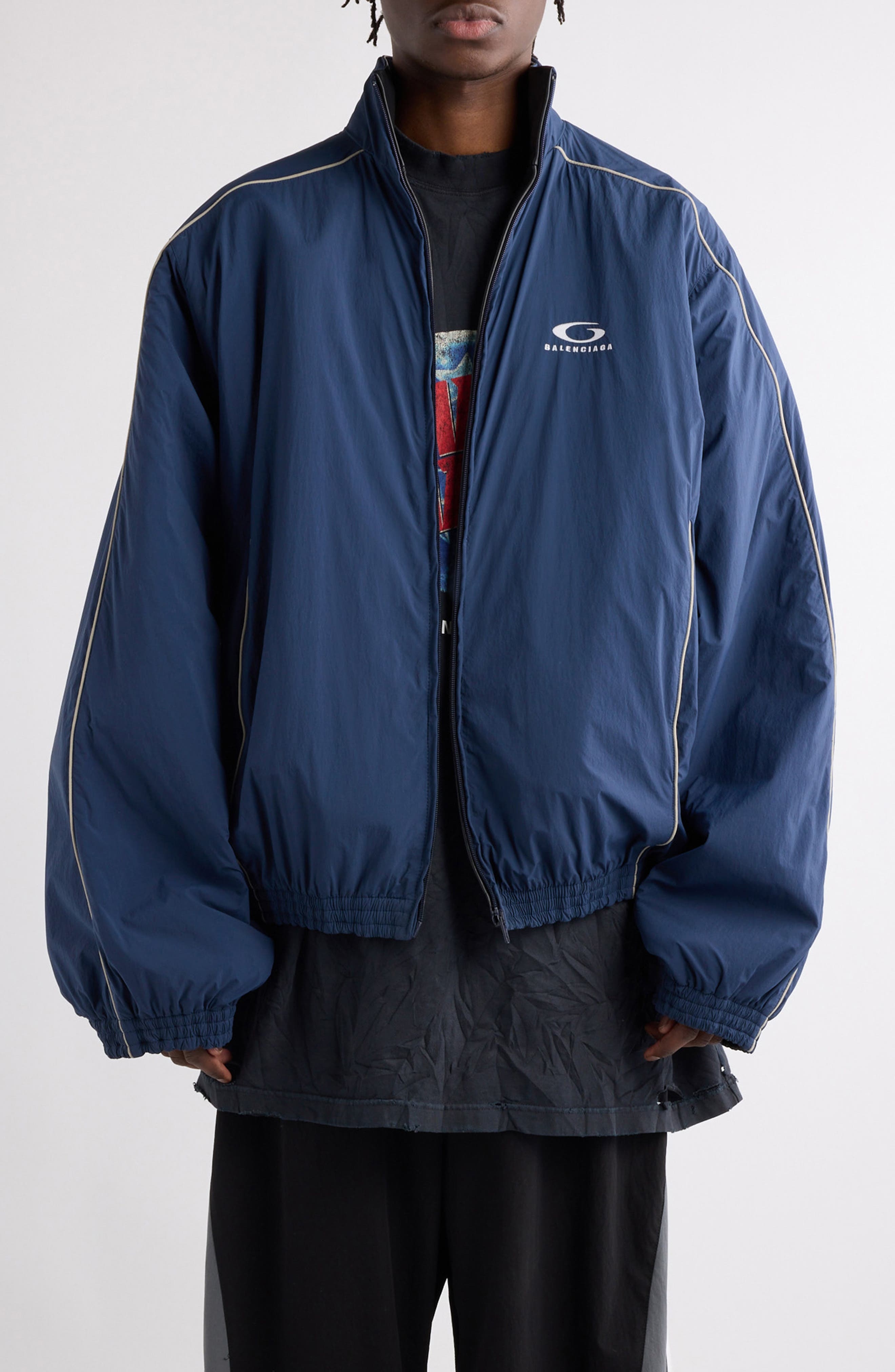 Balenciaga Deconstructed Track Jacket in 8065 Navy at Nordstrom - 1