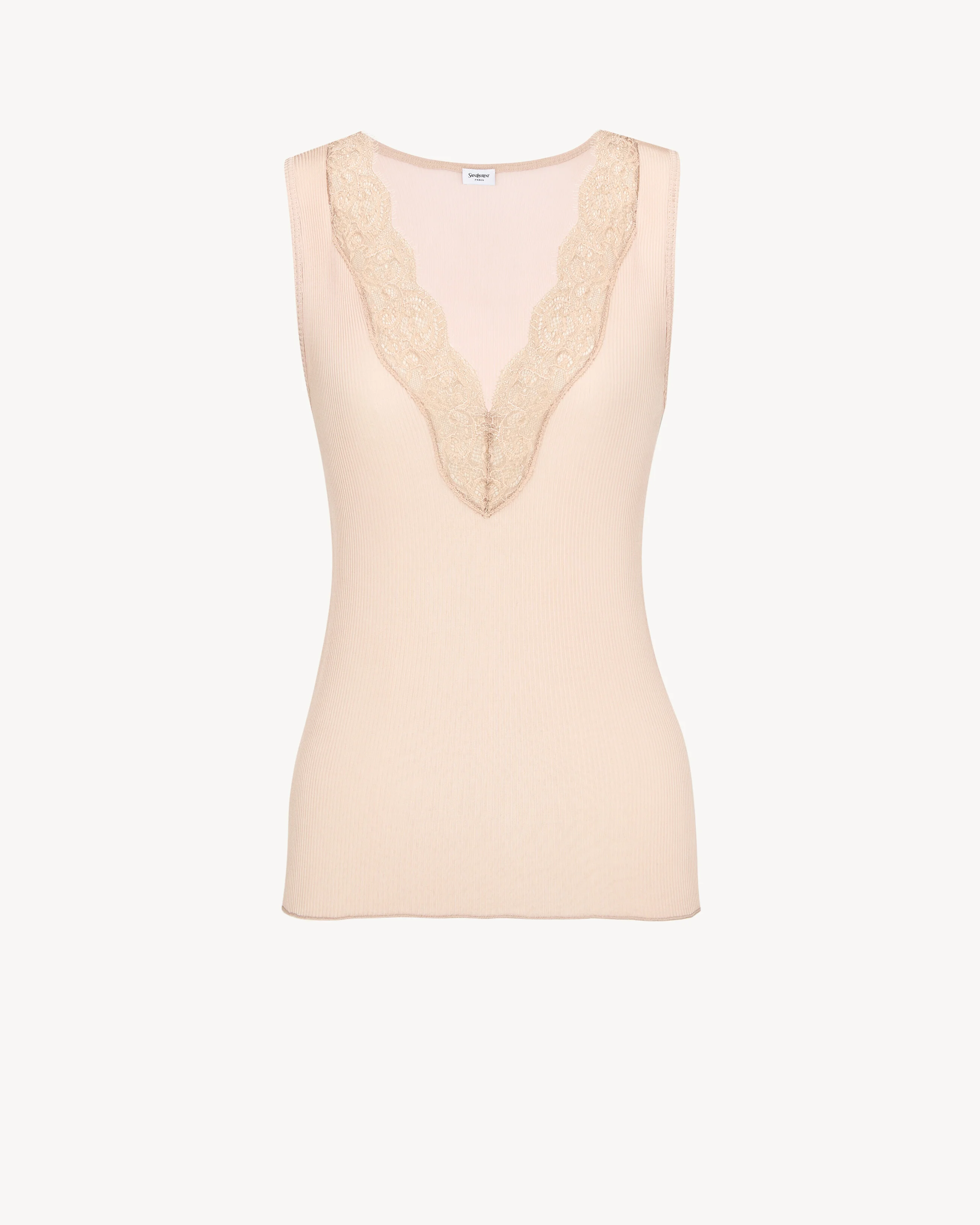 LACED TANK TOP IN RIBBED SILK - 1