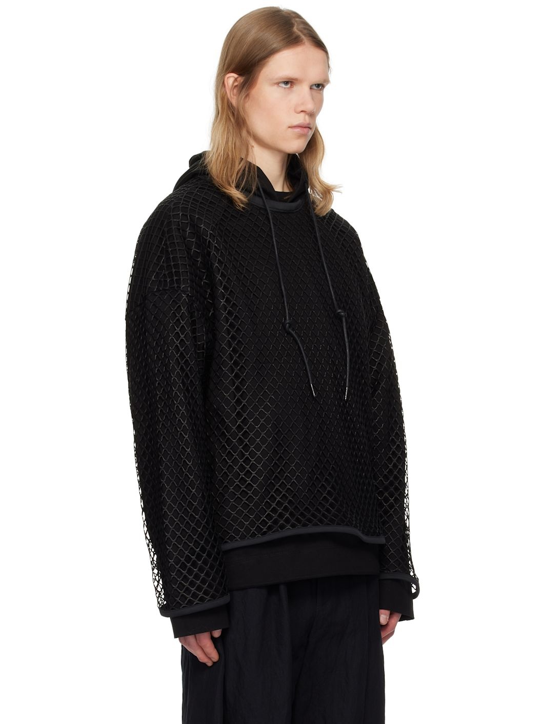 Juun. J Black Net Layered Hoodie - 2